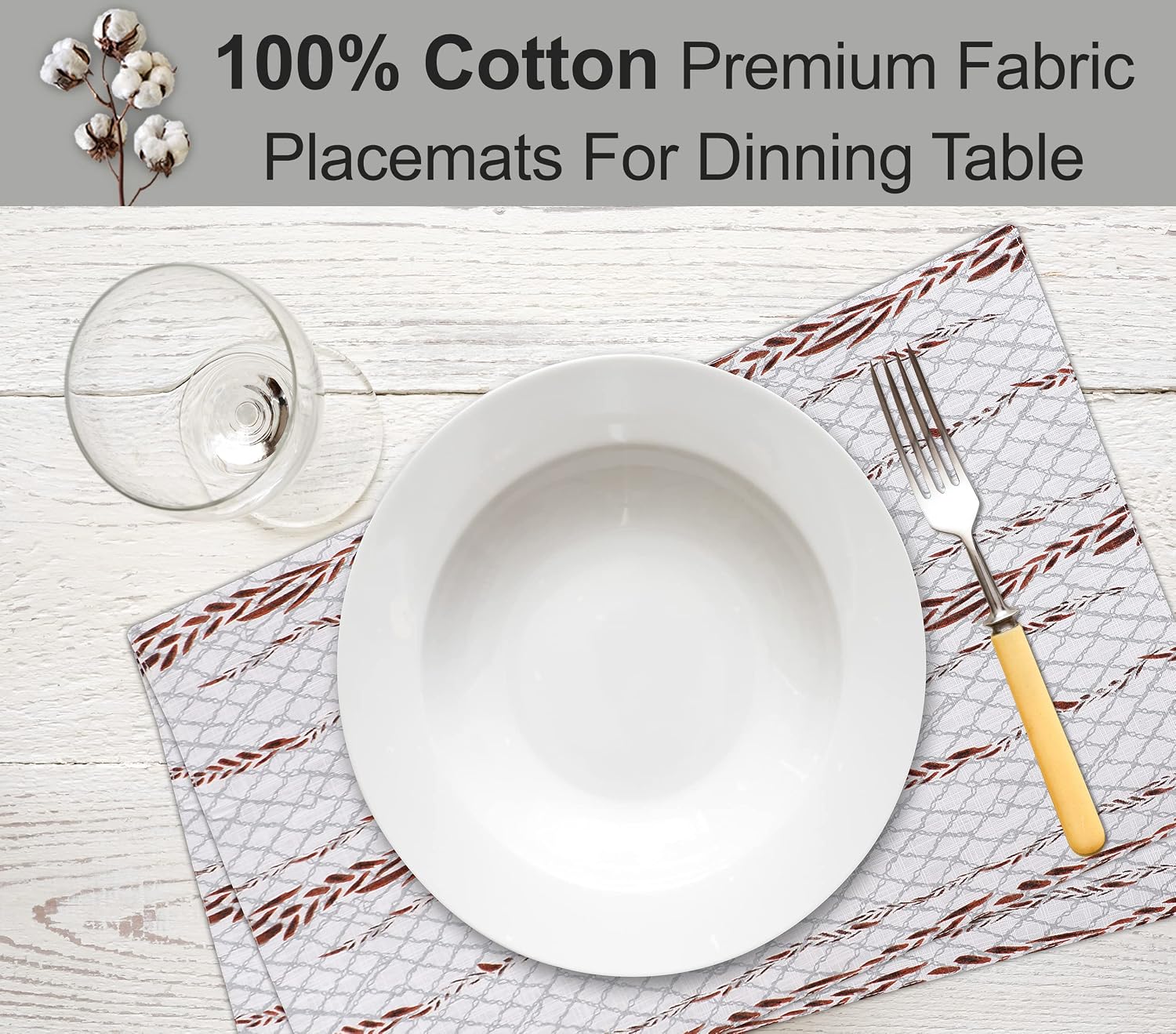 Ruvanti Placemats Set of 6, 100% Cotton Place Mats of 13"x19" – Wheatable | Heat, Stain resistant, Washable, Non-Slip
