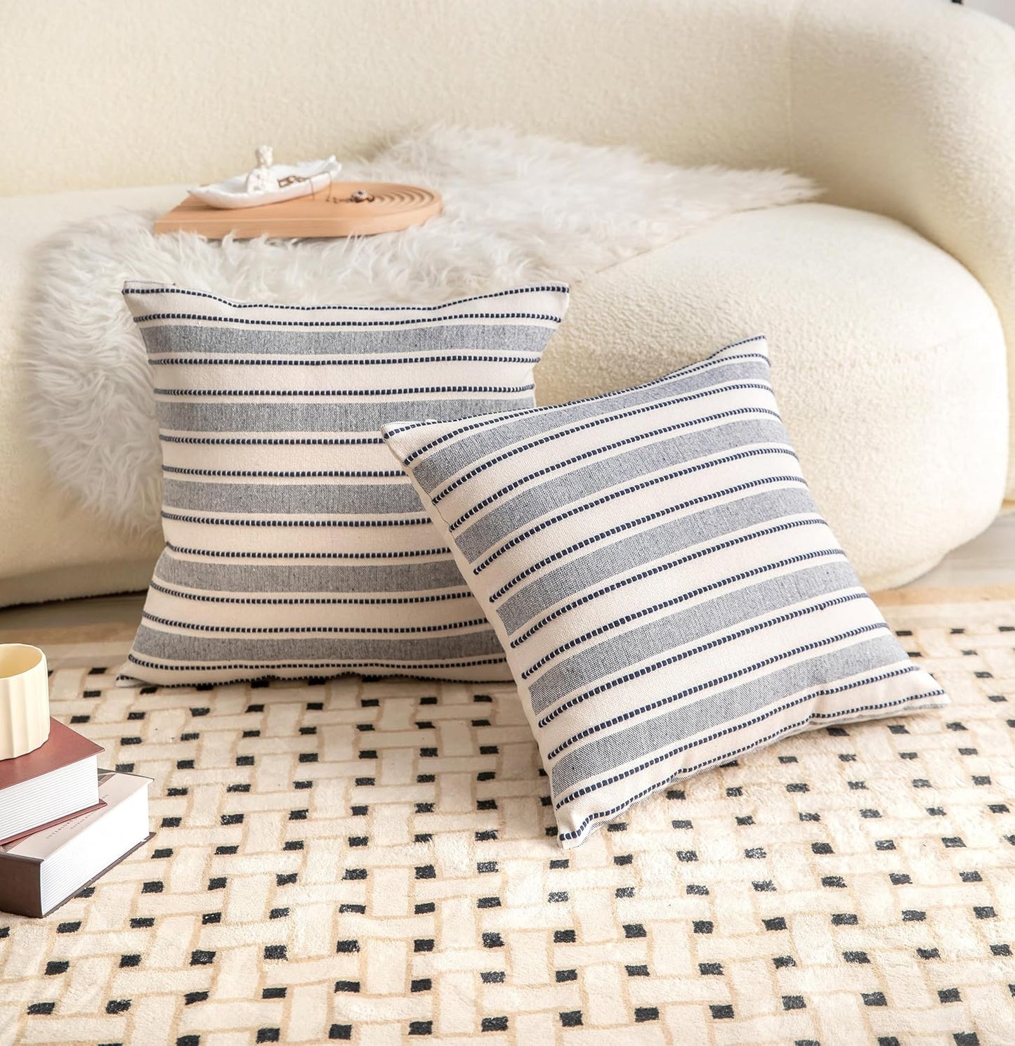 Farmhouse Textured Pillow Case / Navy Blue / 18 x 18 / Set of 2