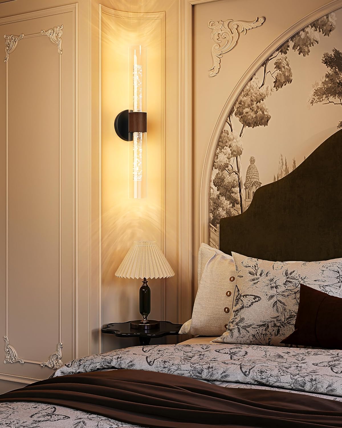 Black Walnut Wall Sconces Battery Operated with Remote, 21.5 Inch 3CCT | Rechargeable Wall Sconce with Timer, Dimmable