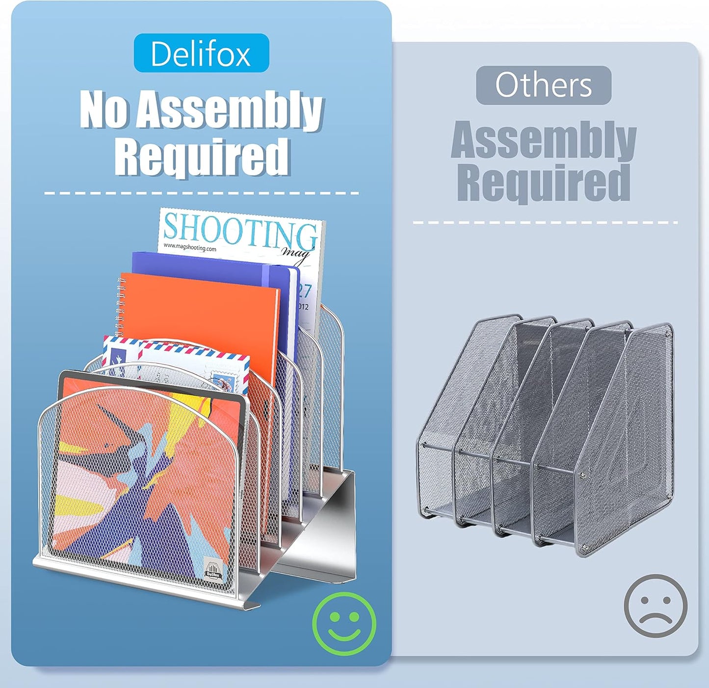Delifox Inclined Desk File Organizer,Vertical File Folder Holder Stand Metal Rack File Sorter for Office Classroom