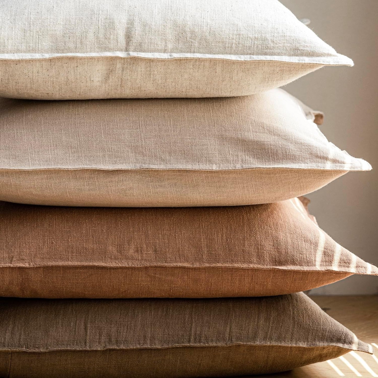Decorative Linen Soild Throw Pillow Covers Soft Accent Cushion Case / 18 x 18 / Brick / Set of 2