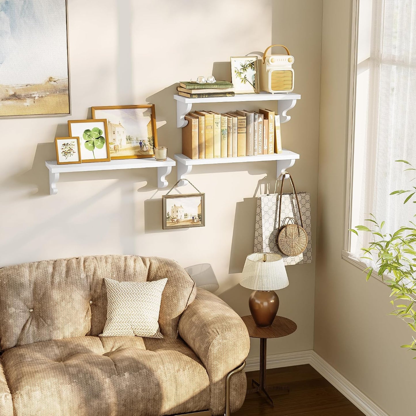 Wood Wall Shelves / White / 17 Inch / Set of 3
