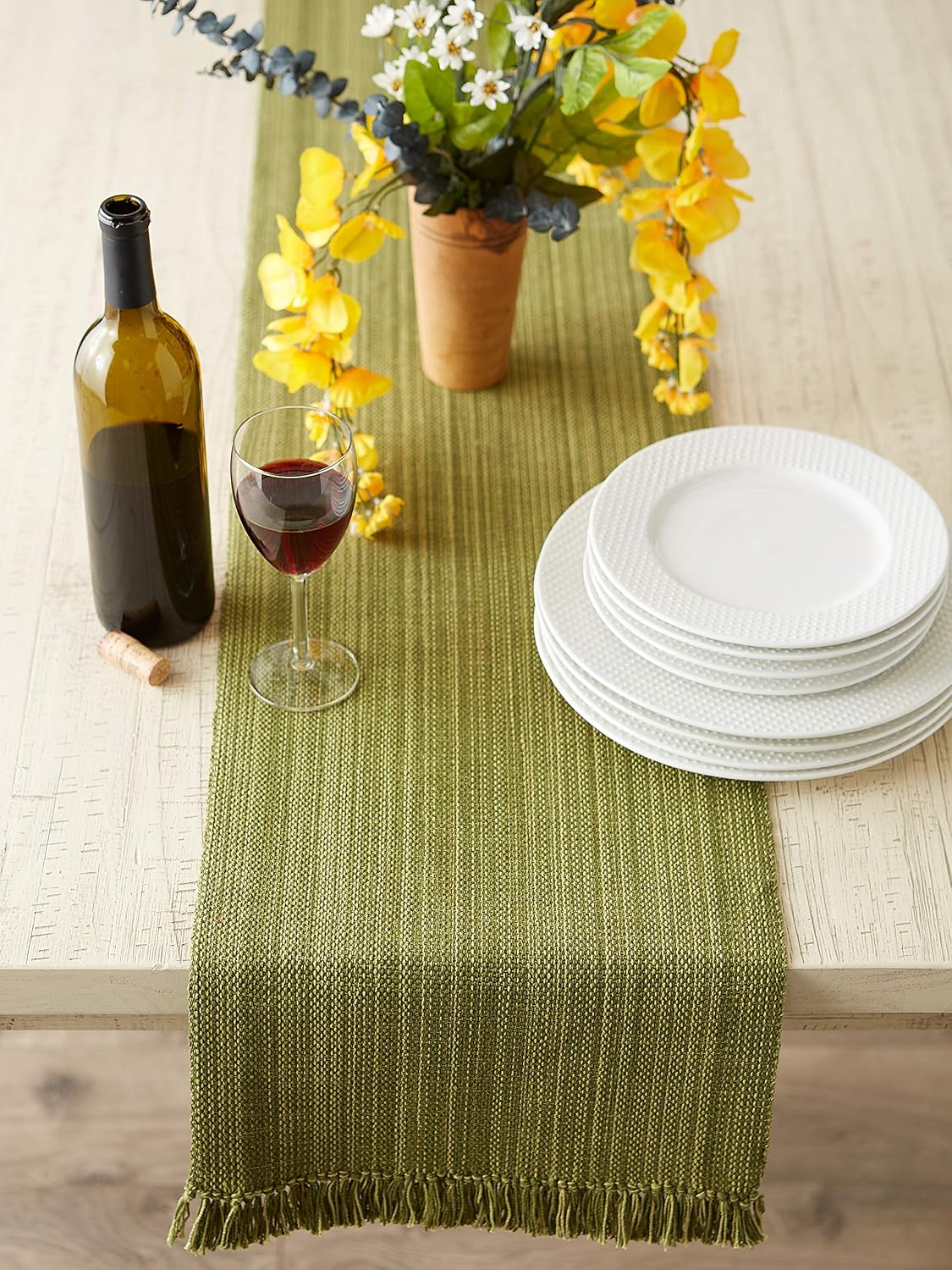 DII Variegated Tabletop Collection, Table Runner3x72, Olive Green