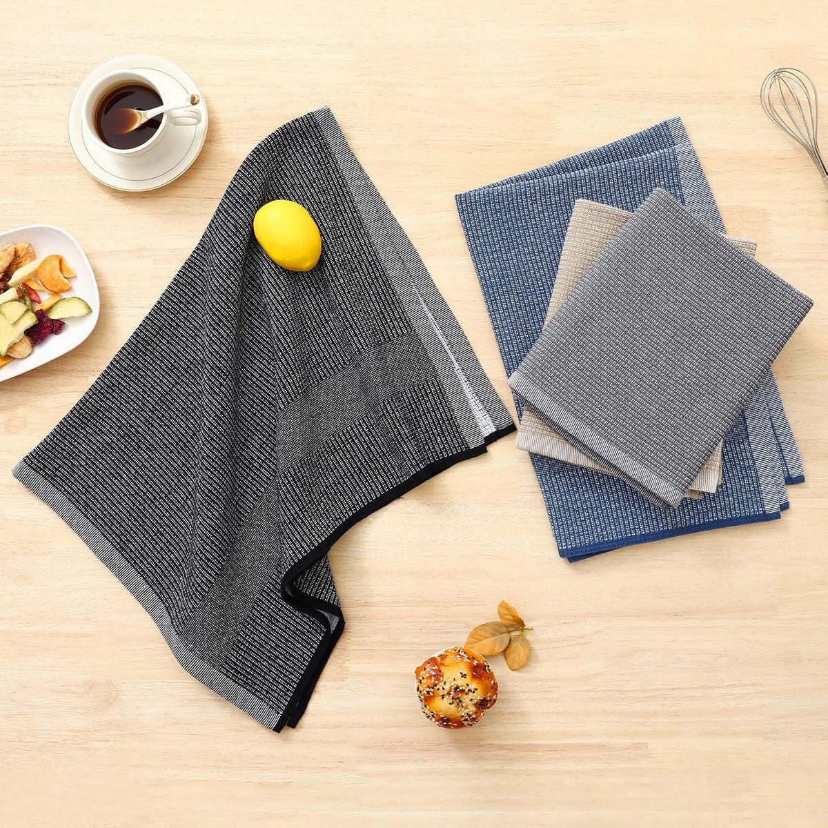 Homaxy 380 GSM Cotton Premium Kitchen Towels 12 Pack, 18"x 28", Mix | Flat and Terry Dish Towels, Highly Absorbent Tea