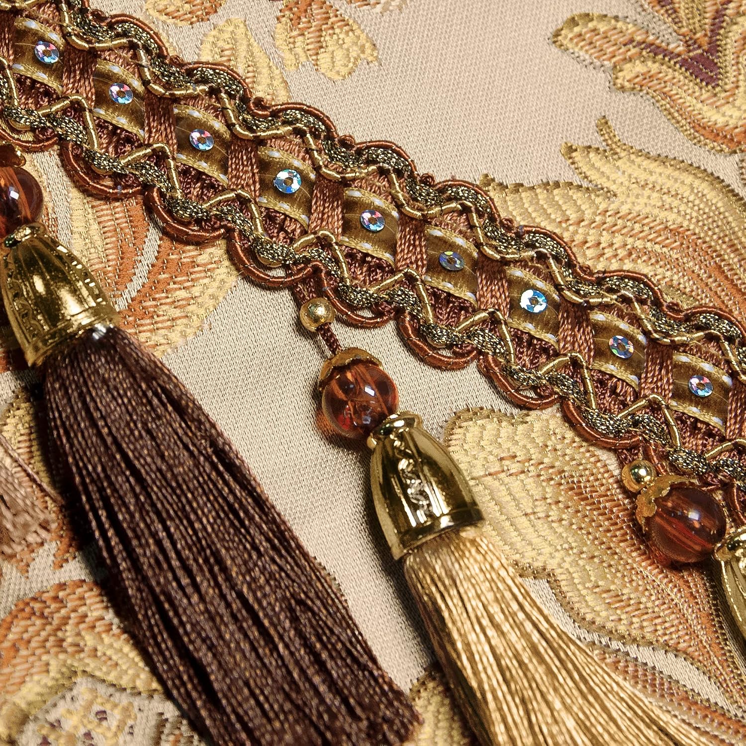 Loom and Mill Jacquard Table Runner 72 inches Long, Thick Fabric Floral Table Runners with Handmade Tassels for Dining
