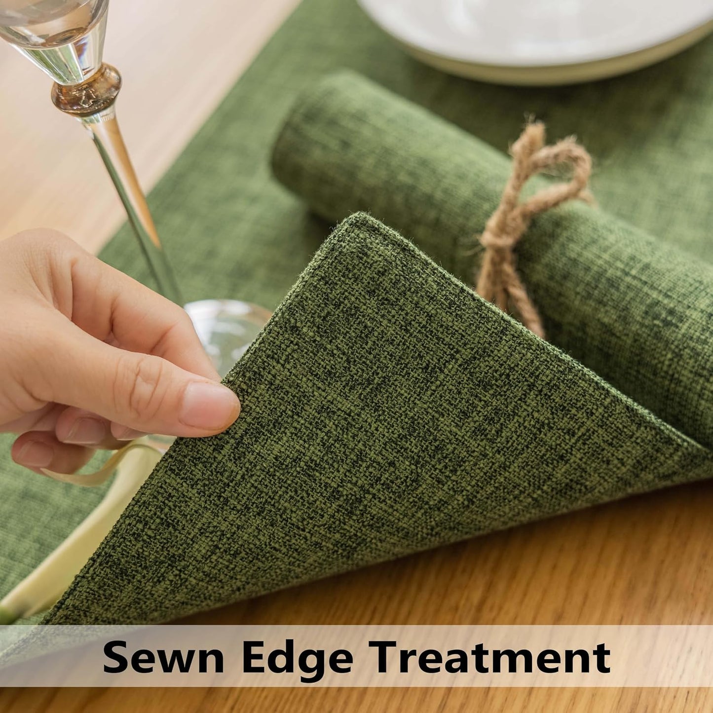Demetex Dark Green Placemats Set of 8 Decorative Linen Textured Place Mats Heat Resistant Plate Table Mats for Summer