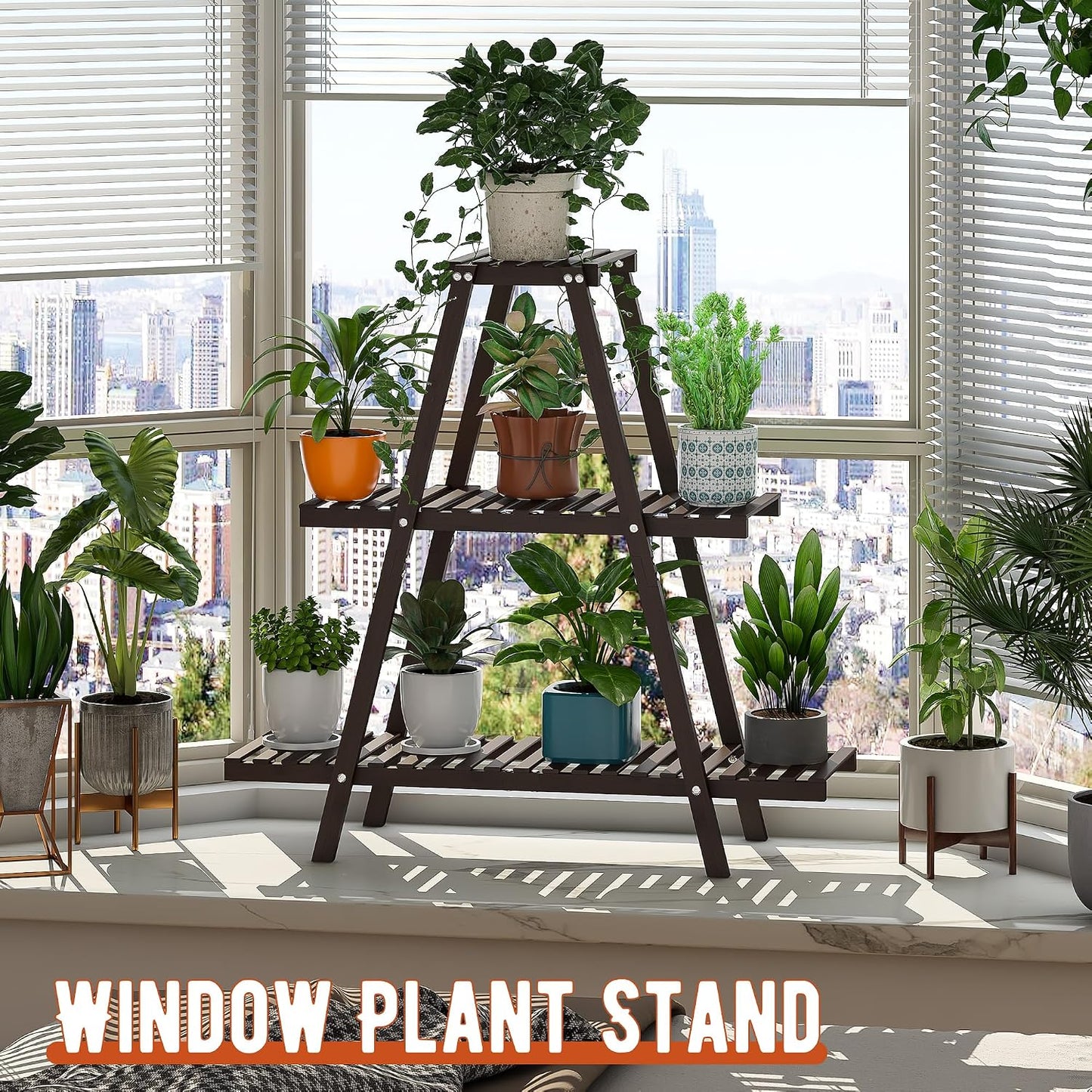 GHWIE Plant Stand Indoor Plant Shelf Outdoor bamboo Plant Rack, 3 Tiers Ladder Plant Holder Flower Stand for Living