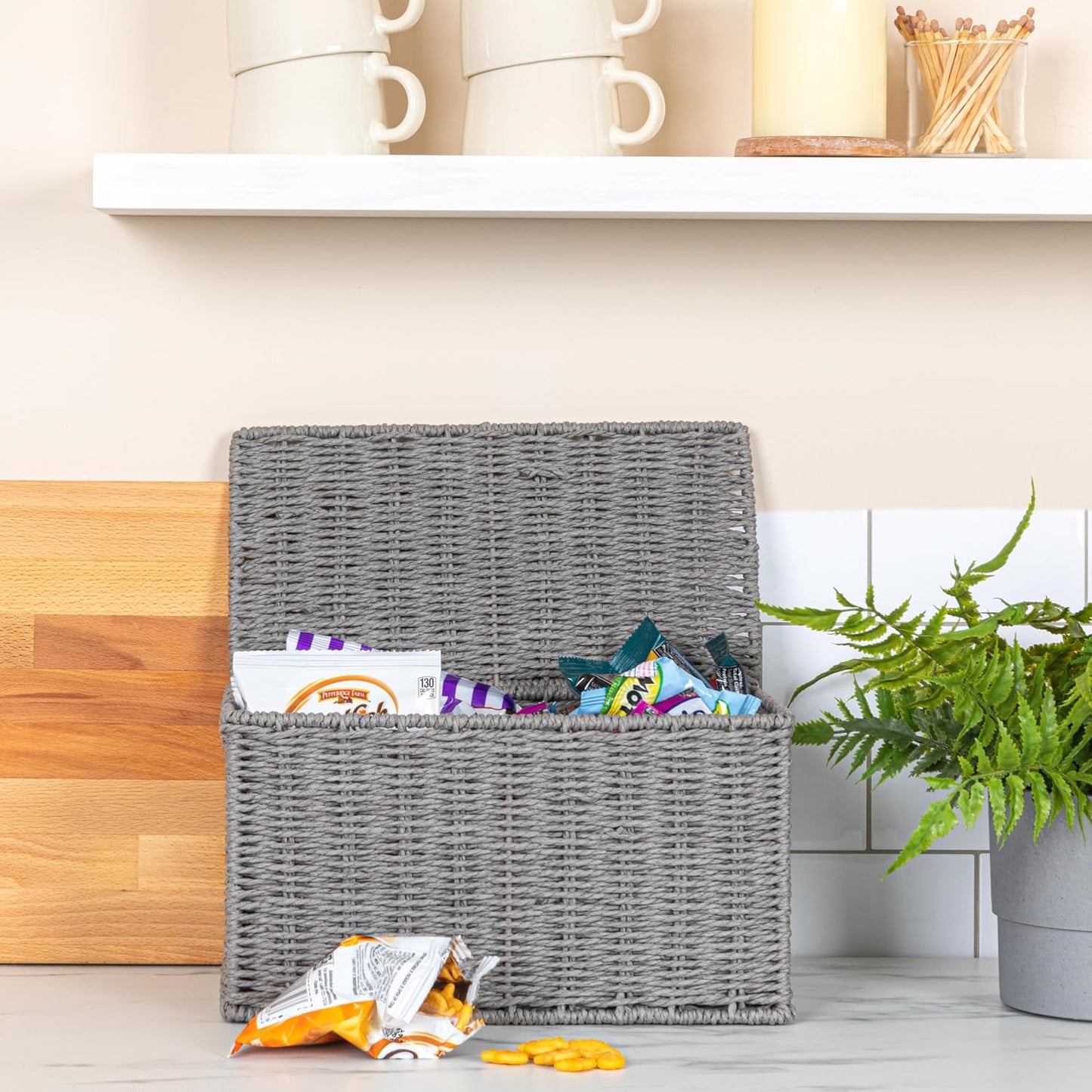Handwoven Paper Rope Wicker Basket / Grey / Small