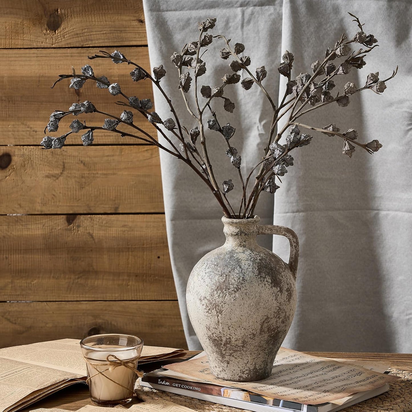 Rustic Vase / Antique Ceramic Vase / Gray- 8.3 / 8.3 Inch