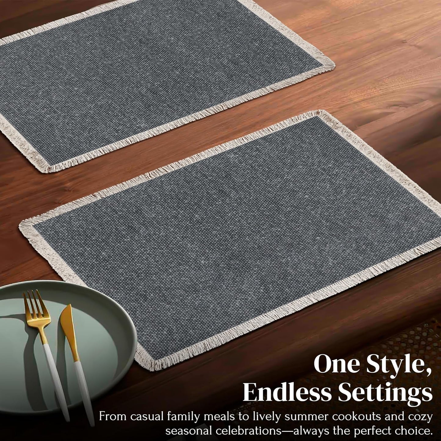 Hausattire Cotton Frayed Placemats Set of 6 Dining Table 13x19 Inch | Rustic Boho Washable Easter Placemat for Outdoor