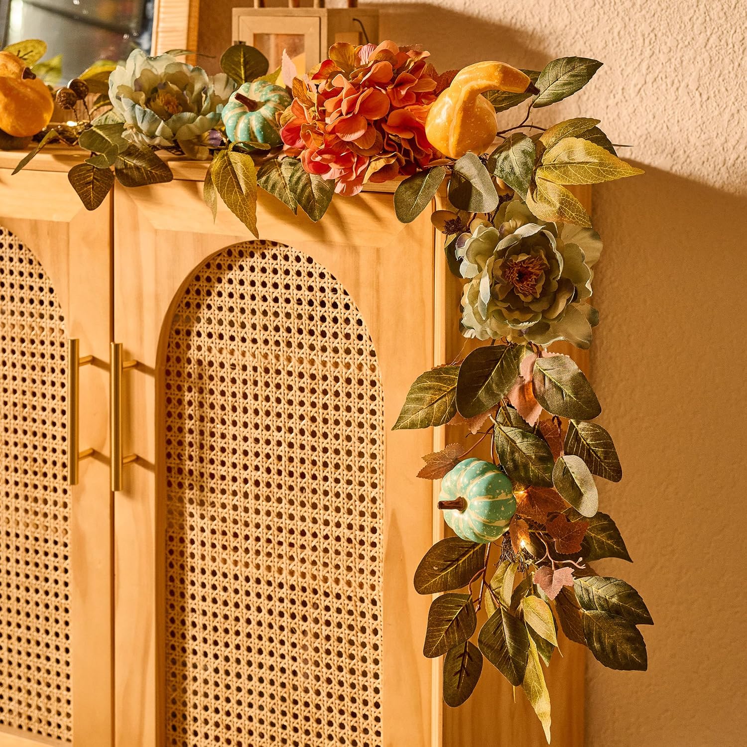 Artificial Fall Autumn Floral Garland / Orange and Blue / 6 ft