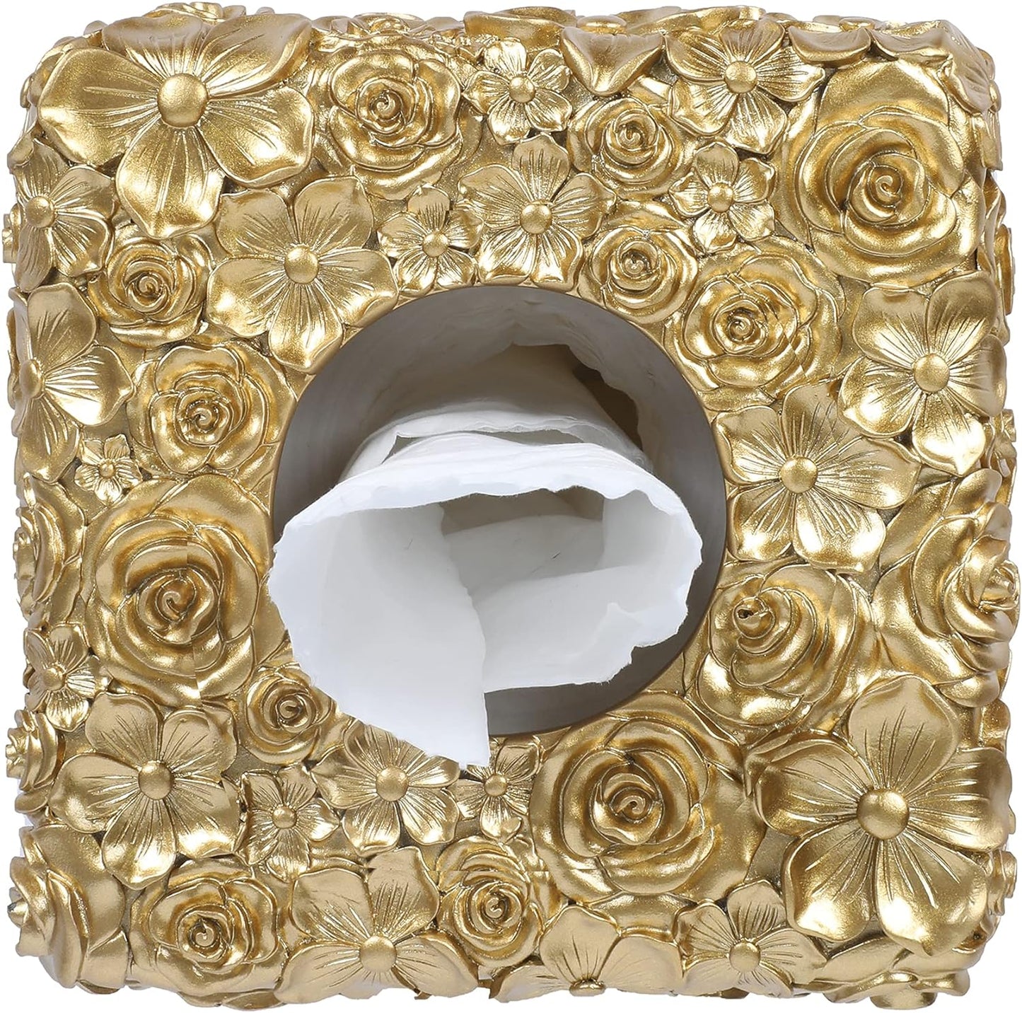 Modern Square Tissue Box Cover Holder / Petal Golden