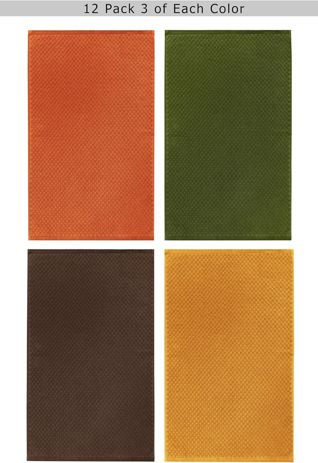 COTTON CRAFT Amazing Kitchen Towel - 12 Pack 100% Cotton Waffle Terry Towel | Harvest Rust Green Gold Brown -16x28 Euro