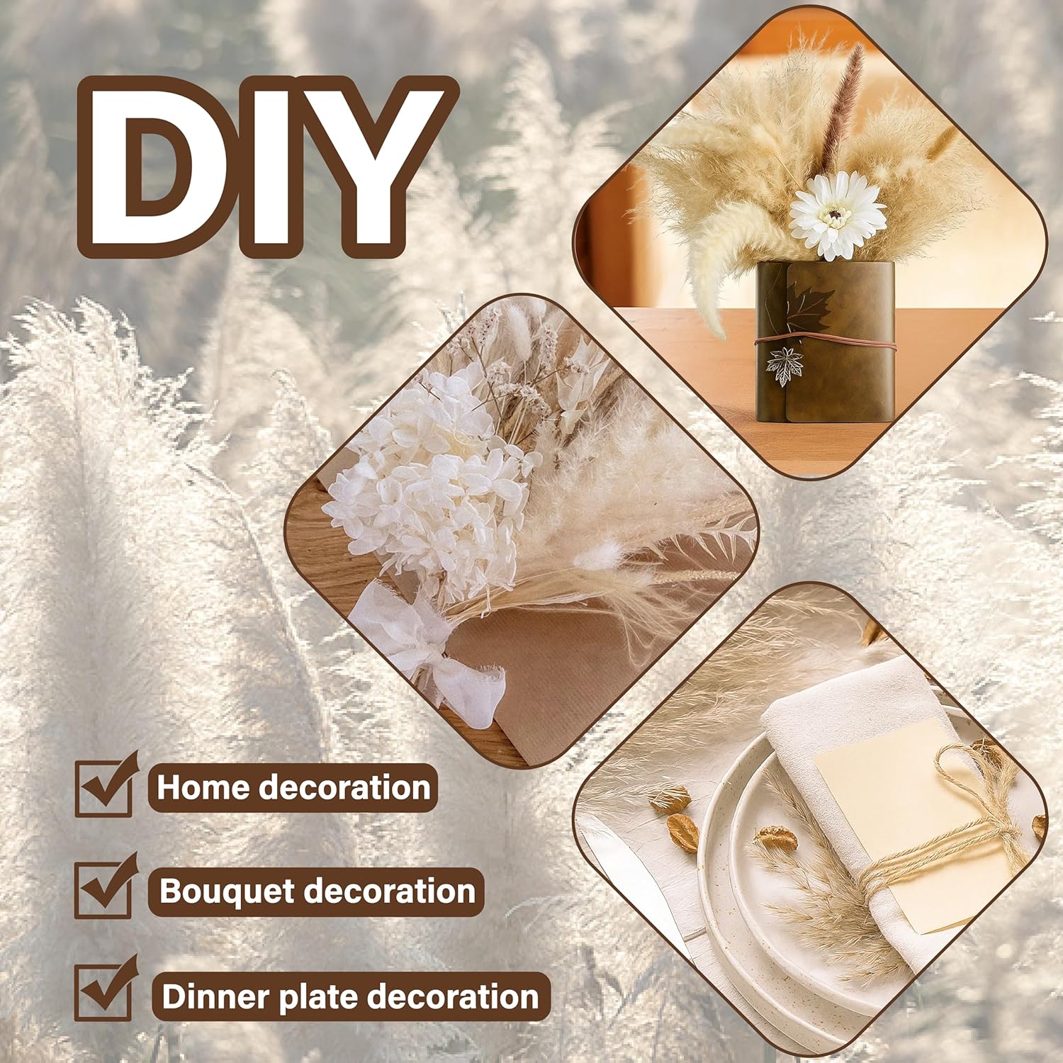 Tall Pampas Grass for Floor Vase / Natural / Set of 40