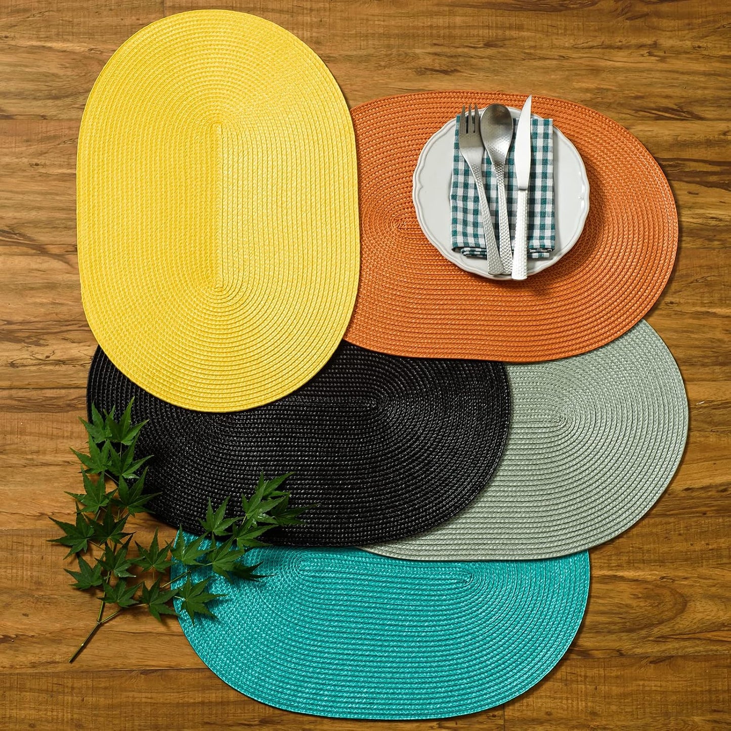 AHHFSMEI Placemats Set of 8 for Dining Table Washable Woven Non-Slip 18x12 inches Placemat Heat-Resistant Durable Table