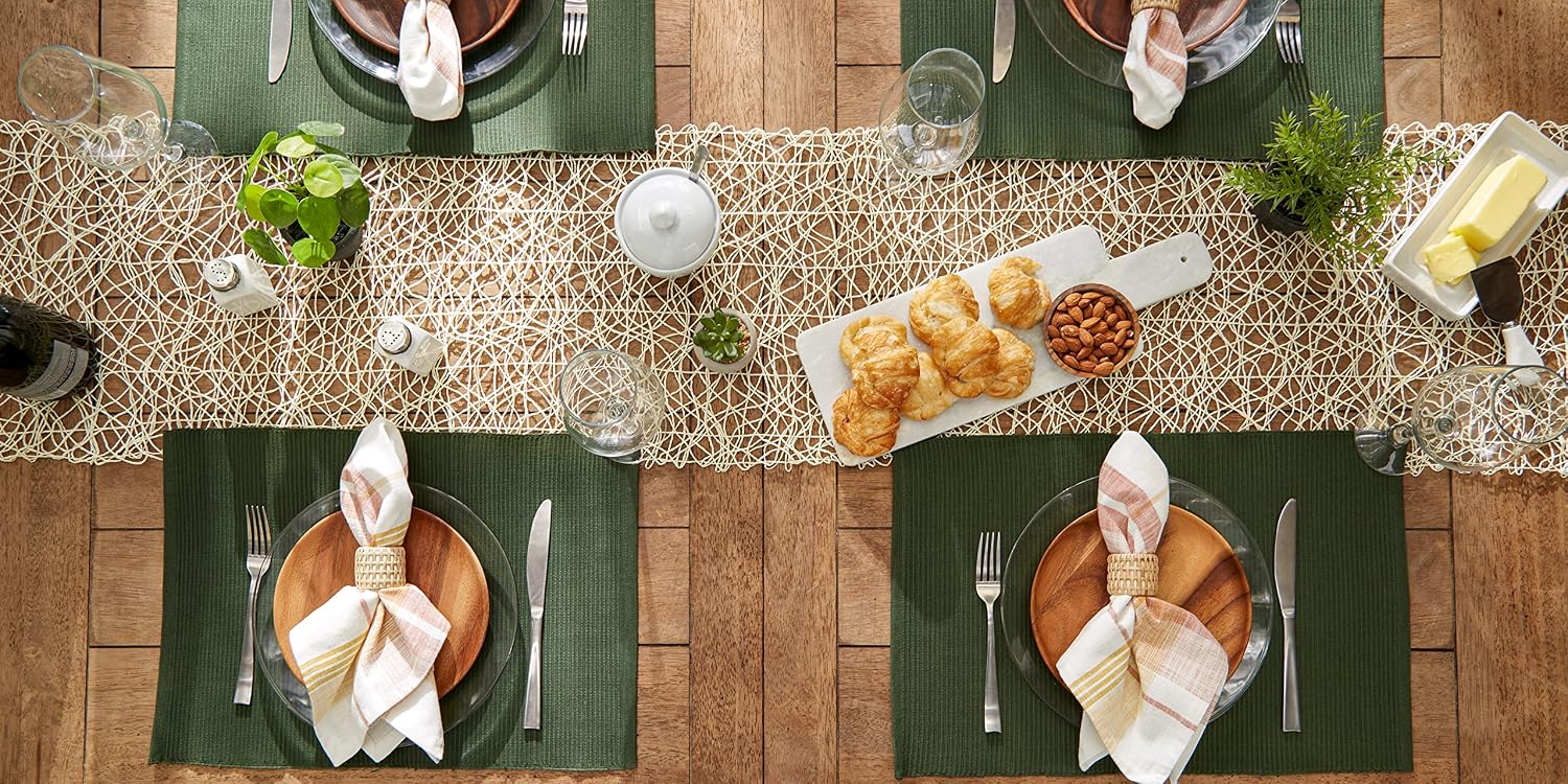 DII Basic Everyday Ribbed Tabletop 100% Cotton, Placemat Set, 13x19, Dark Green, 6 Piece