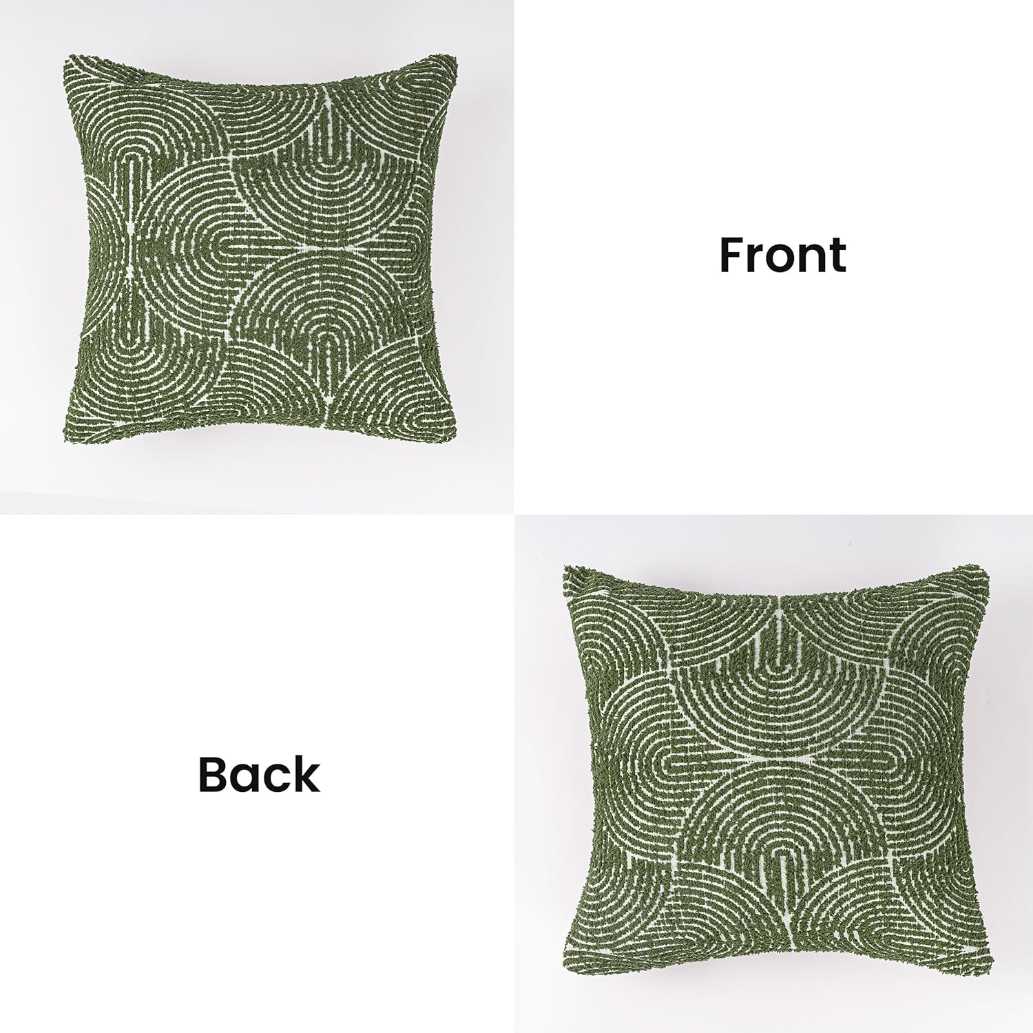 Boho Decorative Textured Throw Pillow Covers / Olive Green / 20 x 20 / Set of 2
