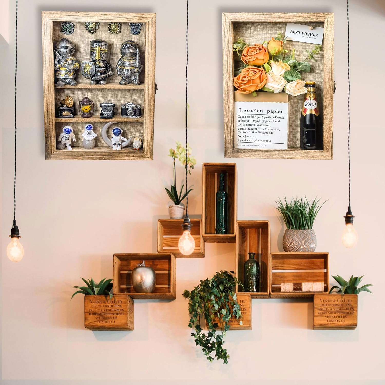 Original Wood 11x16 Large Shadow Box Frame Deep Shadow Box with Shelves Memorial Shadow Box Display Case with Linen