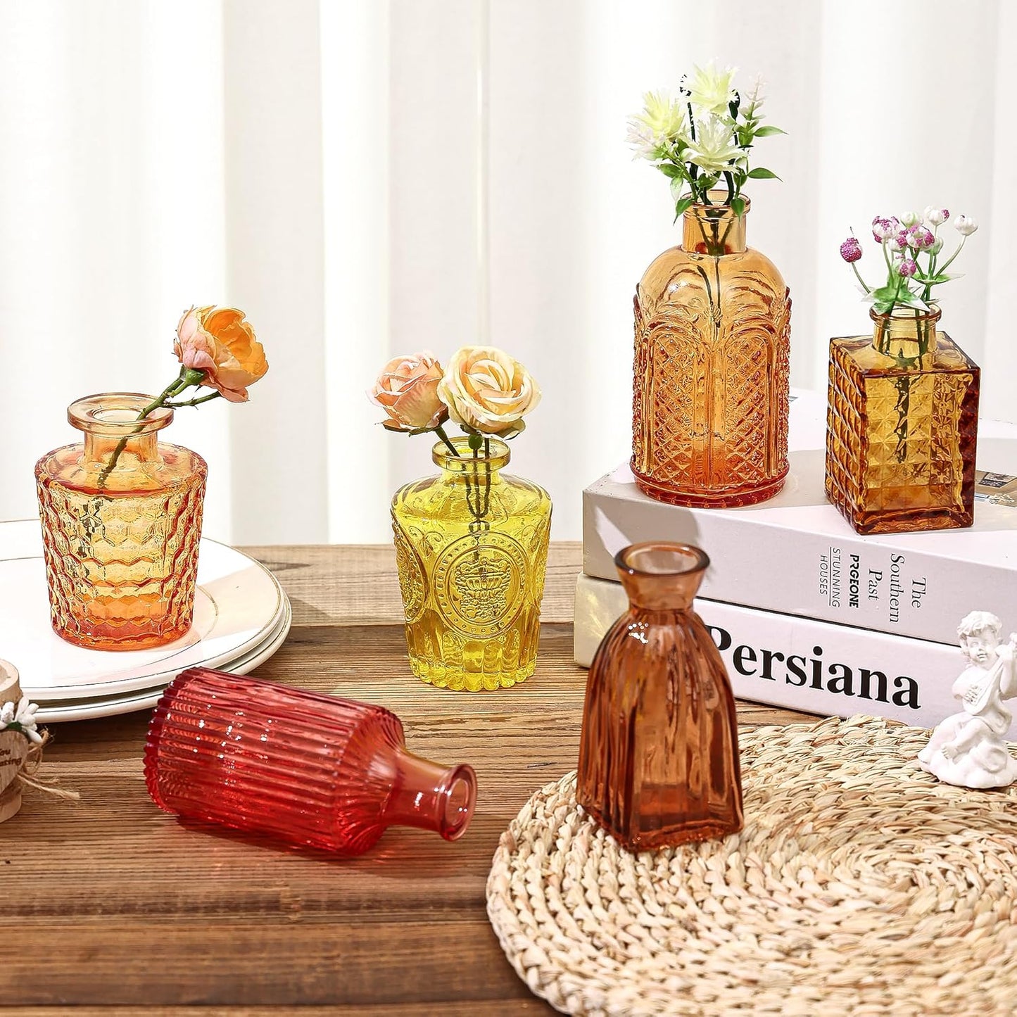 Colored Glass Bud Vases / Orange Yellow Series / Set of 15