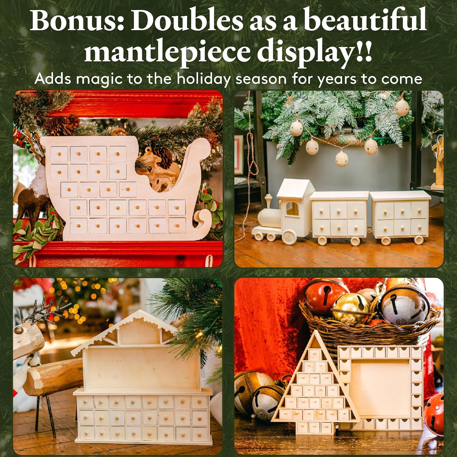Advent Calendar 2024, Wooden Advent Calendars, Train 8 Inch x 22 Inch, Pack of 2 Christmas Advent Calendar 2024 with 24