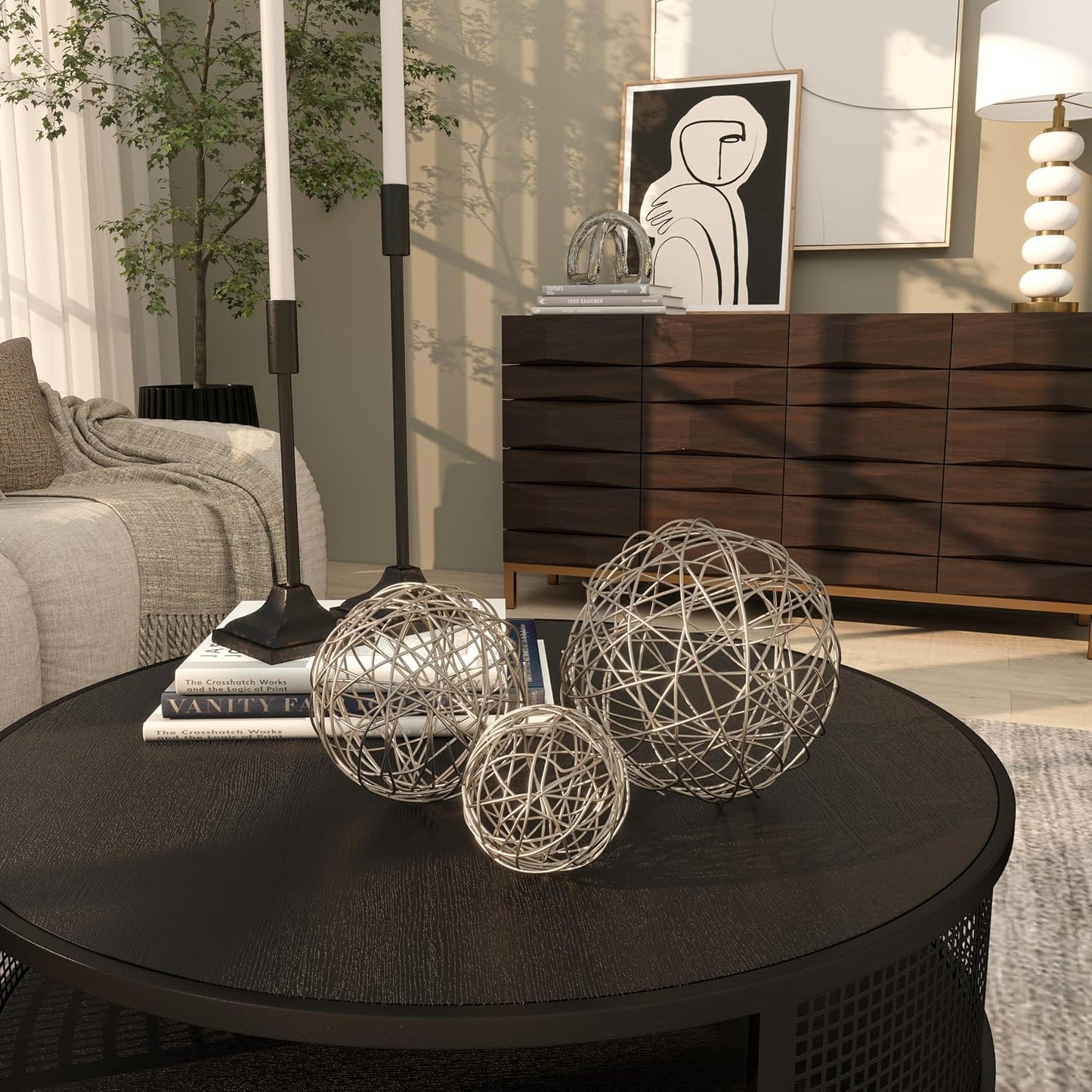 Metal Geometric Decorative Sculpture Home Decor Statues / Silver / 4 Inch / Set of 3