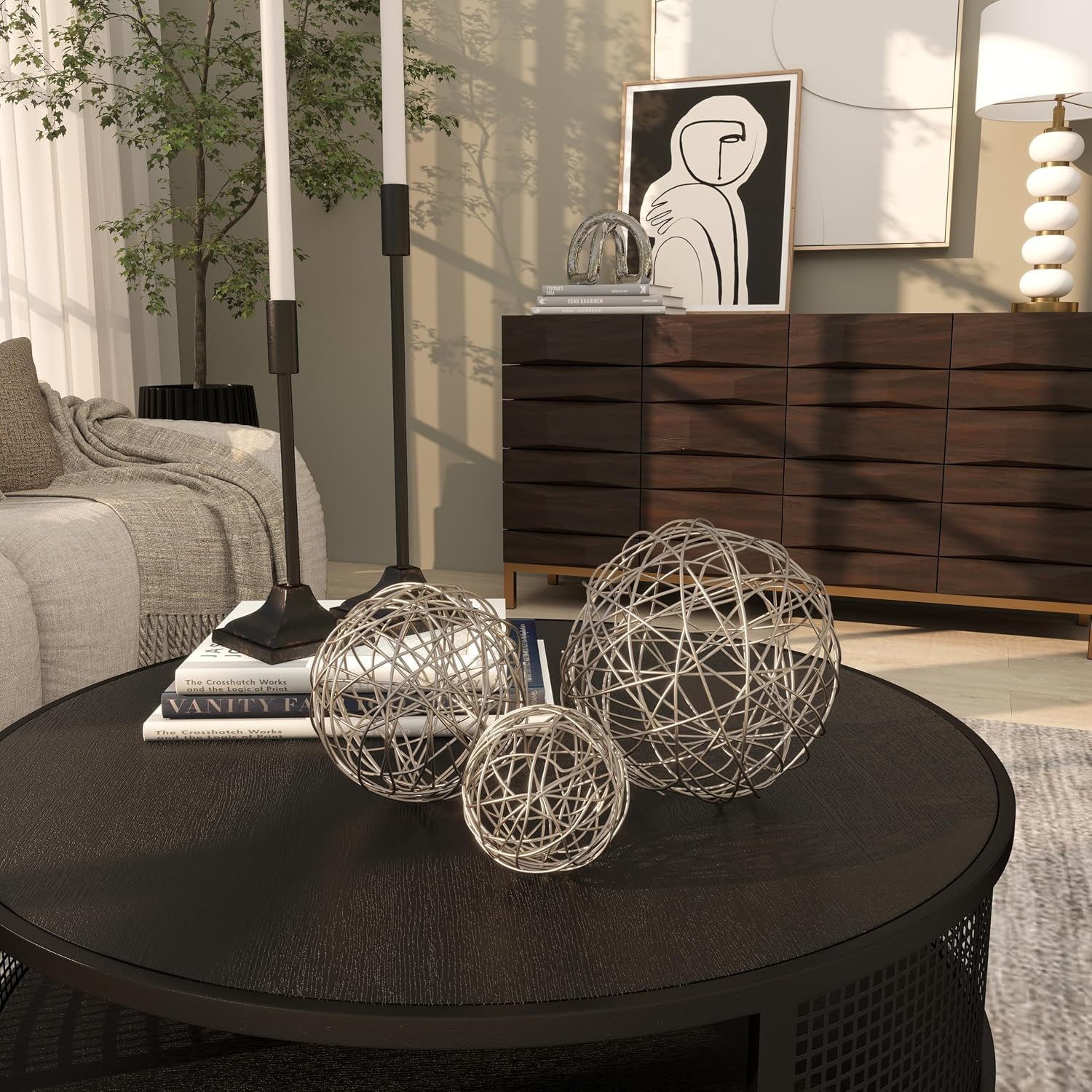 Metal Geometric Decorative Sculpture Home Decor Statues / Silver / 4 Inch / Set of 3