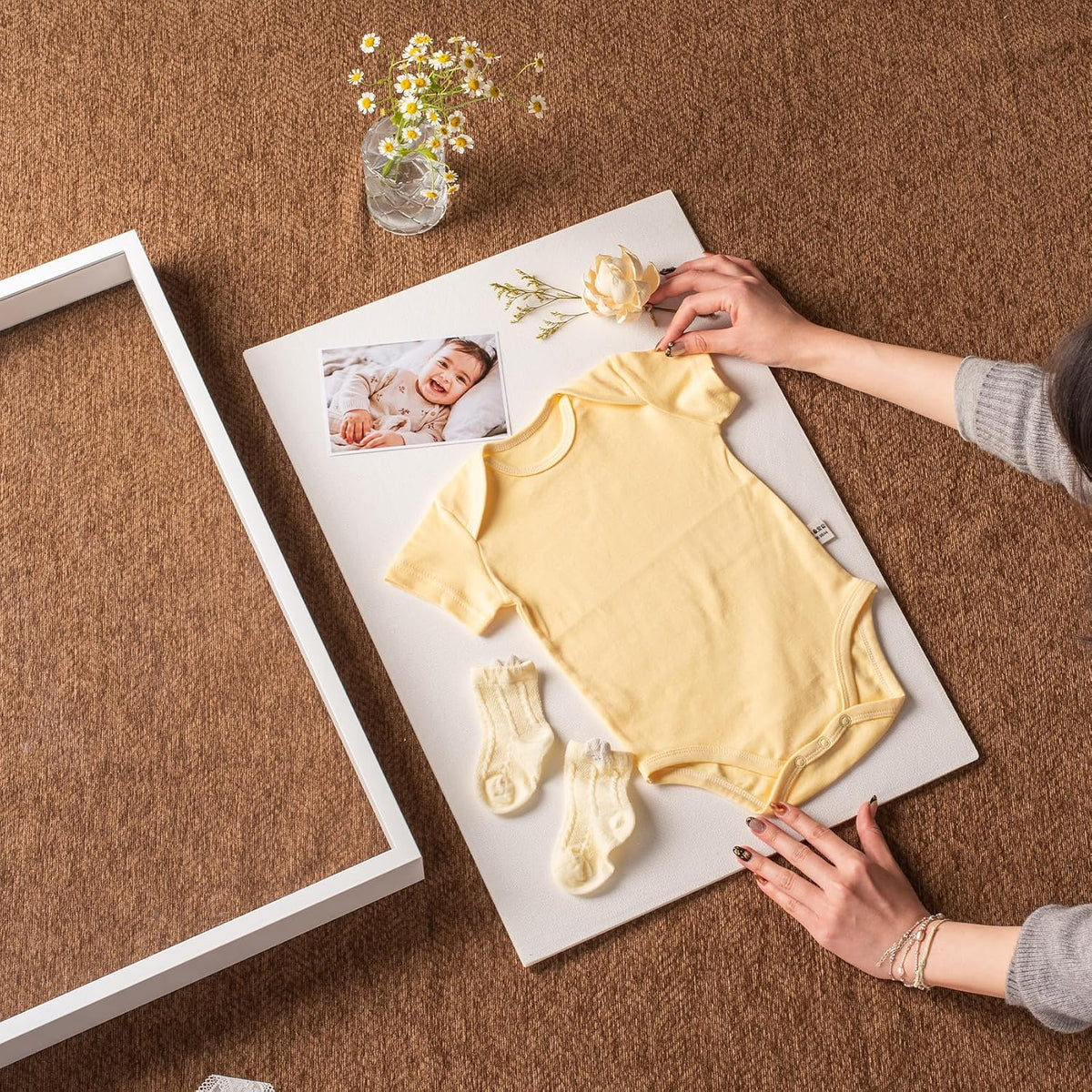 16x20 Large Shadow Box Frame with Thickened Acrylic Panel & Pins | With Push Pins, Deep 1.7" White Shadow Box Display