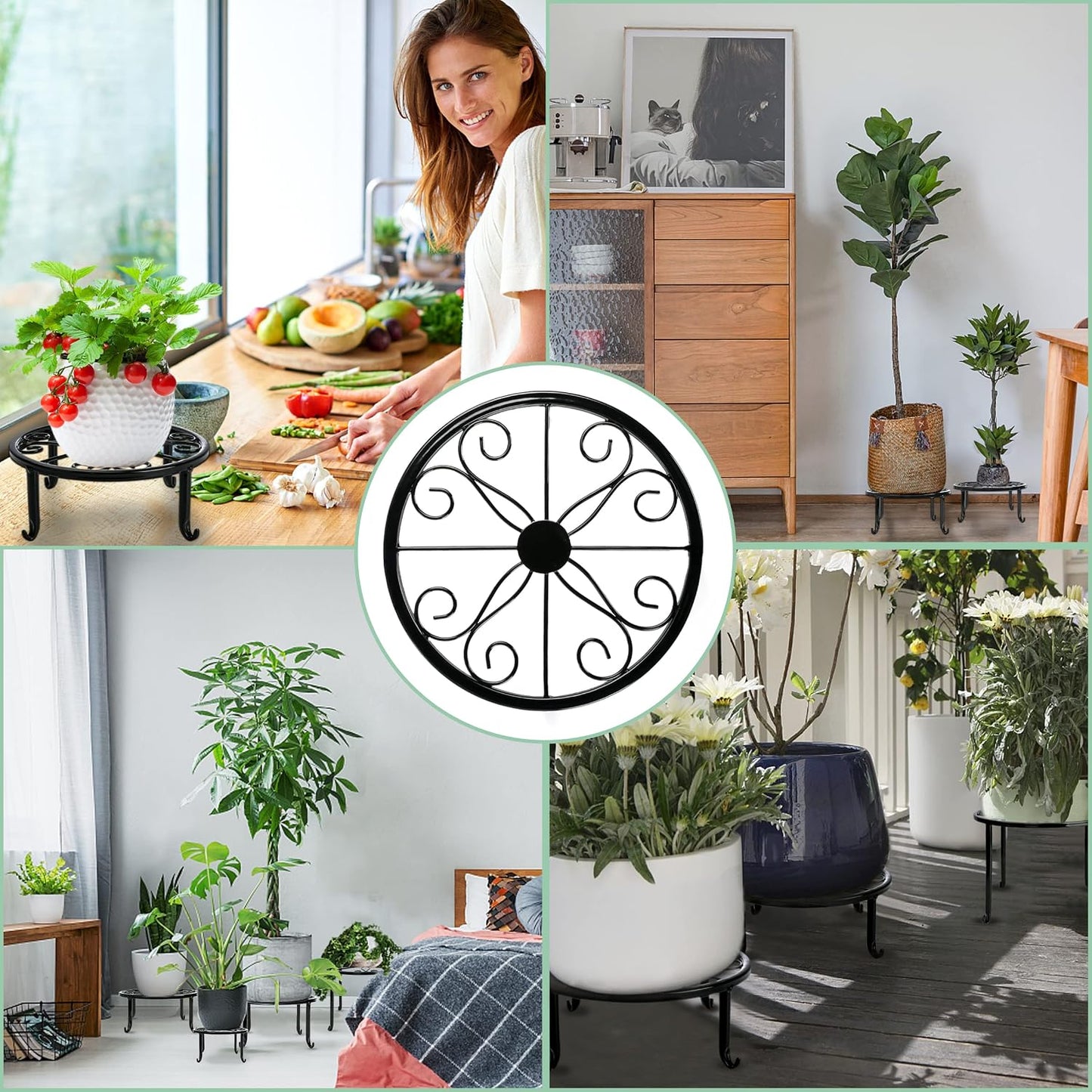 Xgunion Metal Plant Stand 5 Pack Heavy Duty Rustproof Indoor Outdoor | Iron Round Shelf for Flower Pot Planter, Patio &