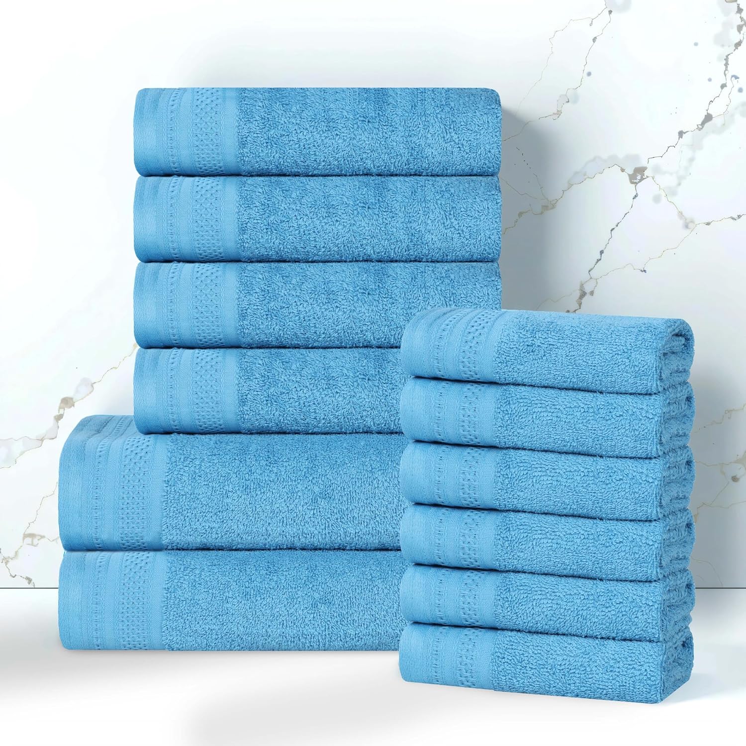 Superior Honeycomb 100% Cotton 500 GSM 12 Piece Bath Towel Set, 6 Washcloths, 4 Hand, 2 Bath Towels, Ideal for