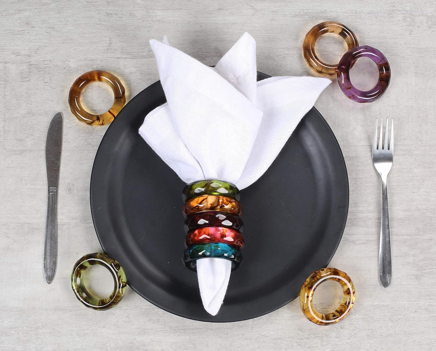Resin Napkin Rings, Set of 12, Spring Color Epoxy Holders | Epoxy resin, glossy finish, 2.5x2.5x0.5in, fits cloth