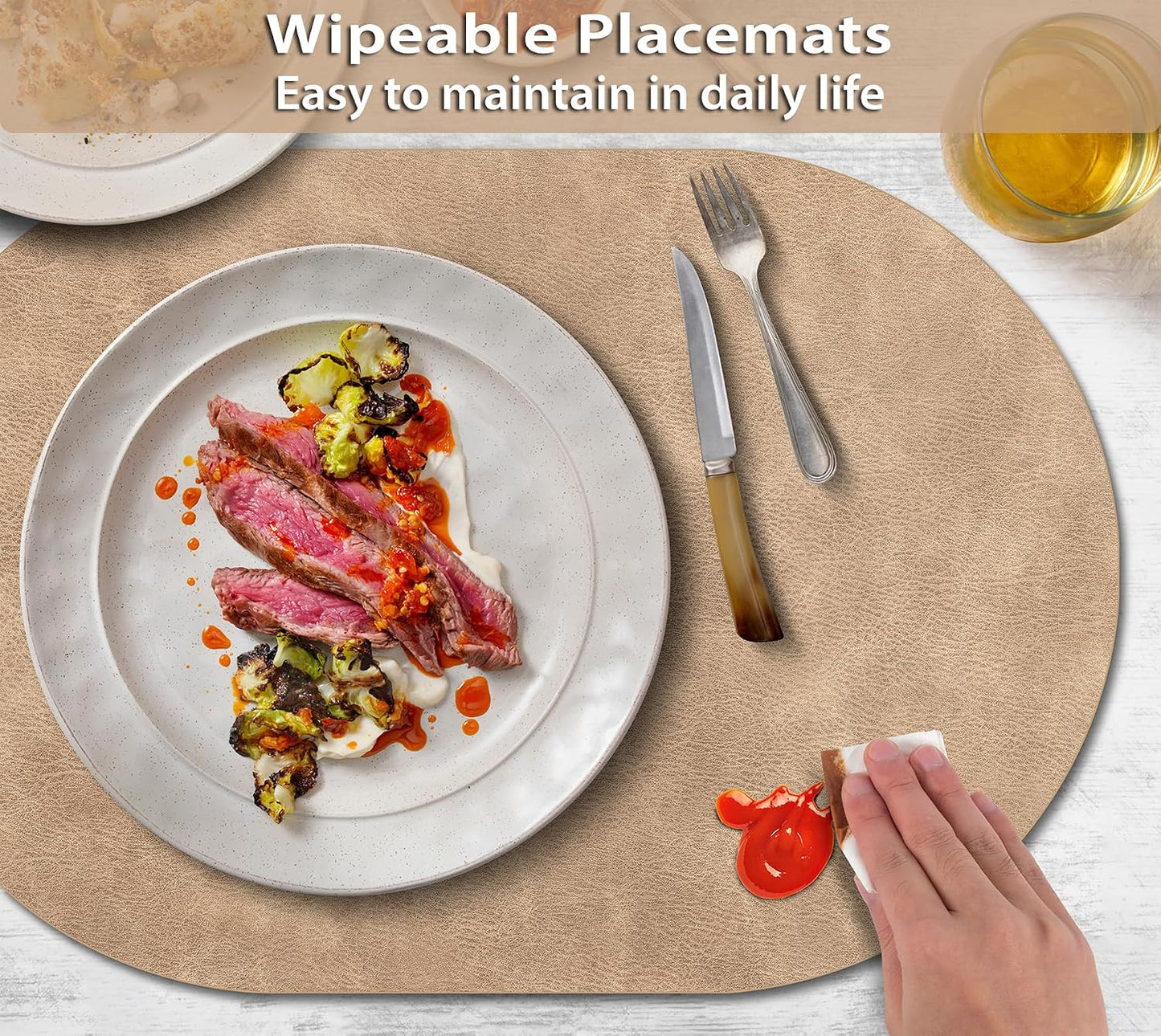 ADRIMER Placemats, Heat Resistant Oval Place Mats Set of 12 Washable 12 x 17 Inch, Waterproof Table Mats Set of 12