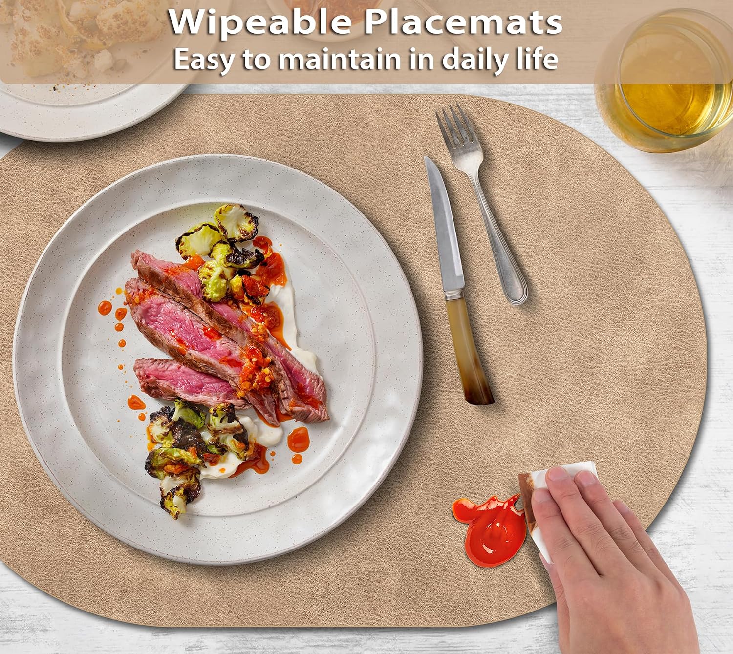 ADRIMER Placemats, Heat Resistant Oval Place Mats Set of 12 Washable 12 x 17 Inch, Waterproof Table Mats Set of 12