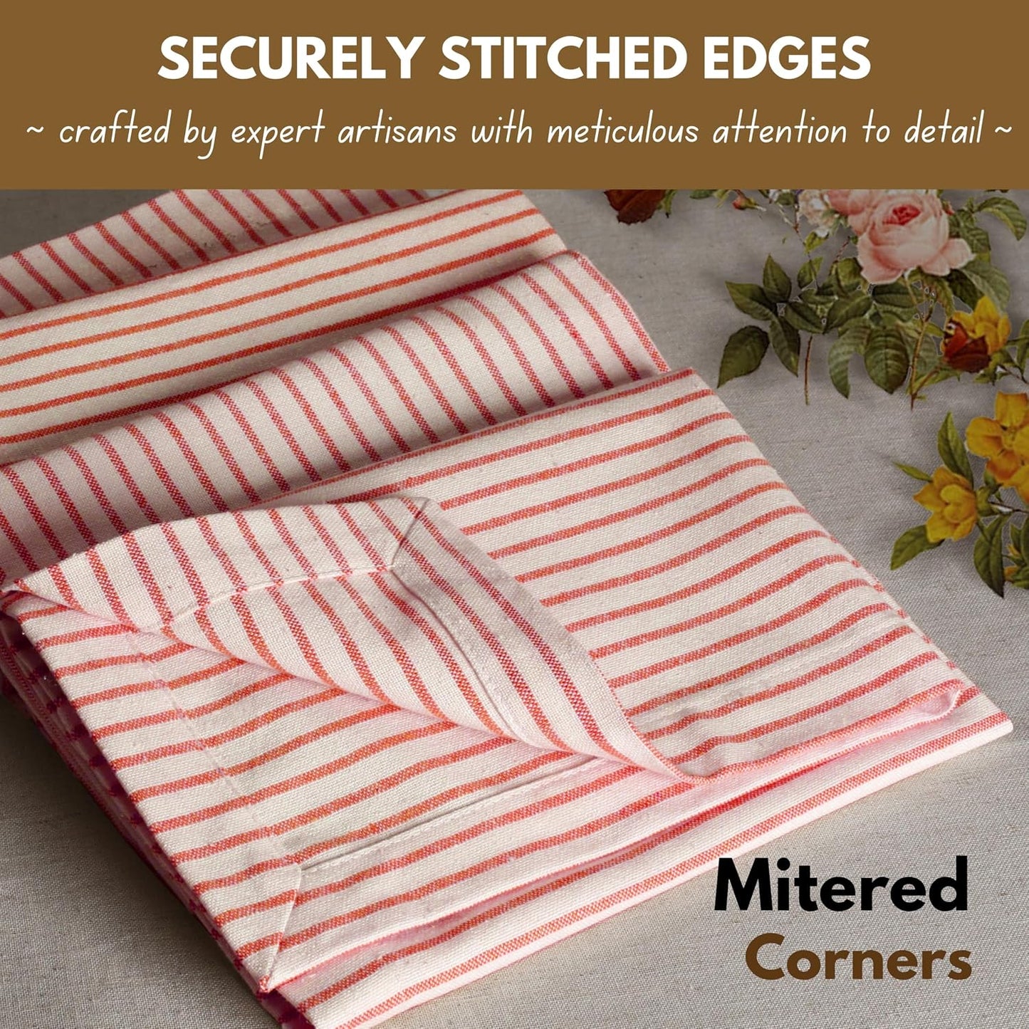 Native Fab Cloth Napkins 18x18 inches, 100% Cotton Vintage Stripped Dinner Napkins, Set of 12, Soft Breathable