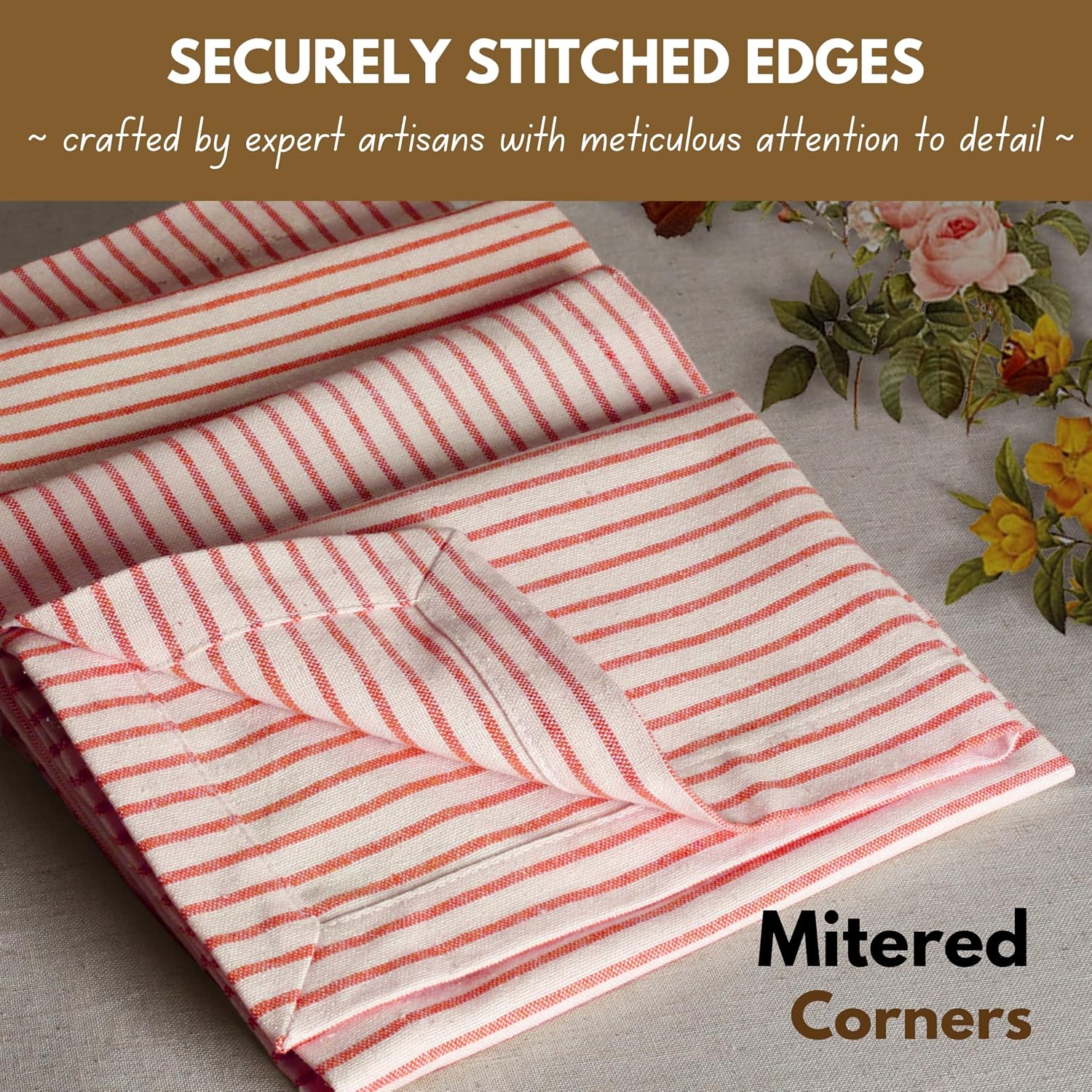 Native Fab Cloth Napkins 18x18 inches, 100% Cotton Vintage Stripped Dinner Napkins, Set of 12, Soft Breathable