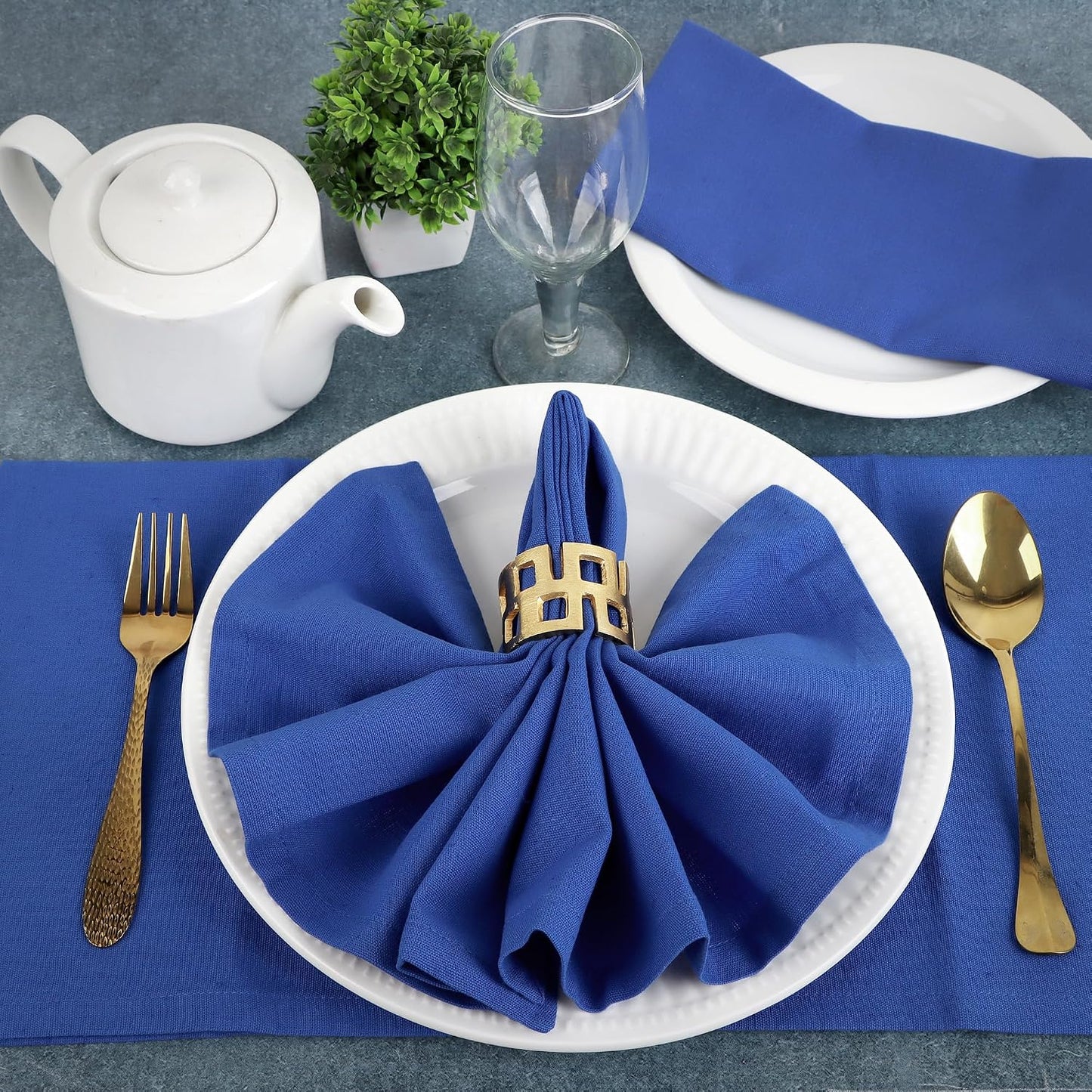 NATURALCRAFT Cloth Napkins Set of 12 Cotton Linen18x18 inch Royal Blue | Washable Reusable Fabric Soft Durable Quality