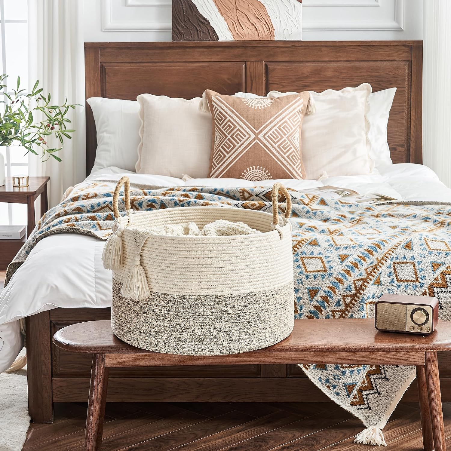 Pillows / Cotton Rope Storage Basket / Beige Mix / 20 x 13