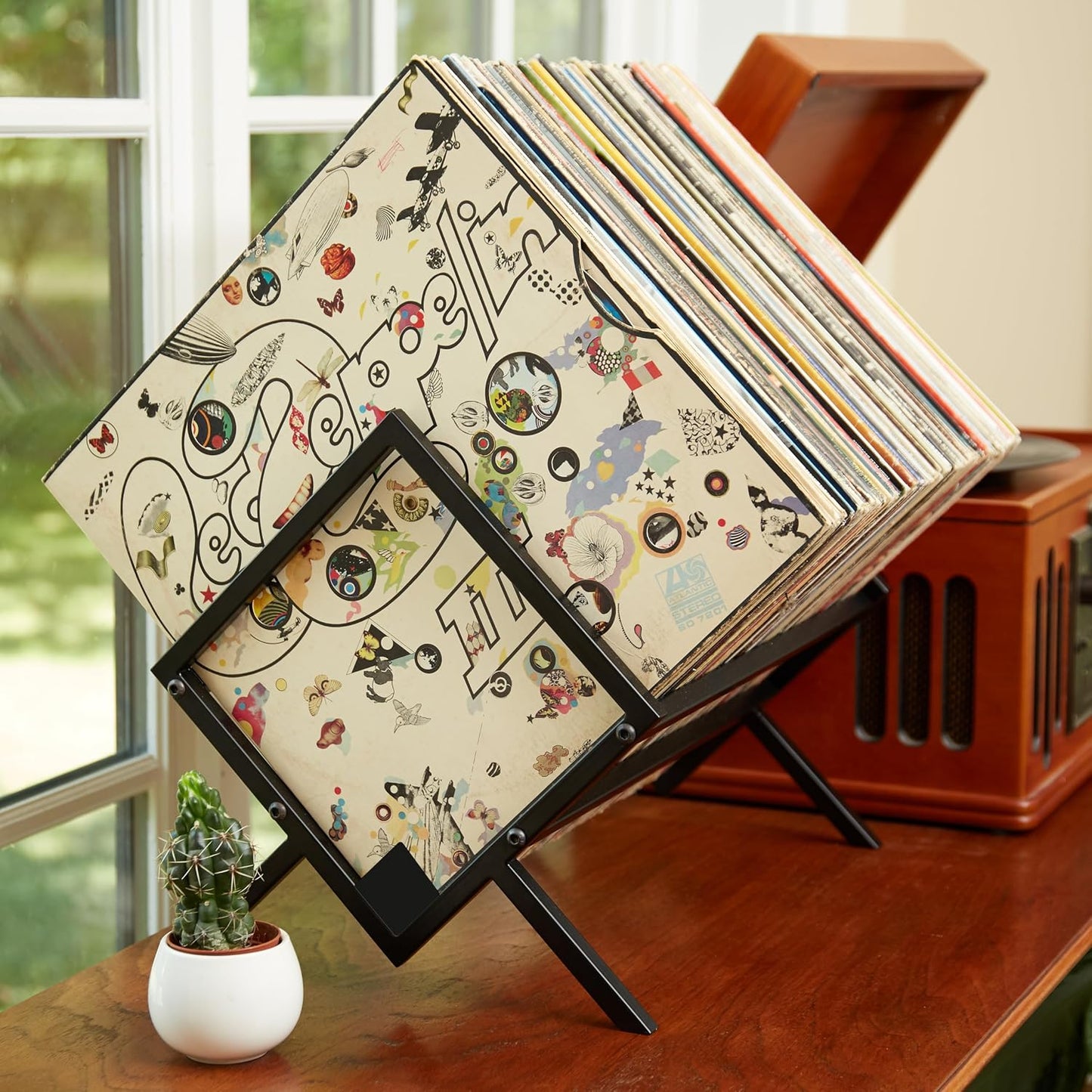 MODERN VINYL Record Storage Racks - Easy Assembly Vinyl Record Holder Stand 100 Lps | Sleek Matte Black LP Holder Stand