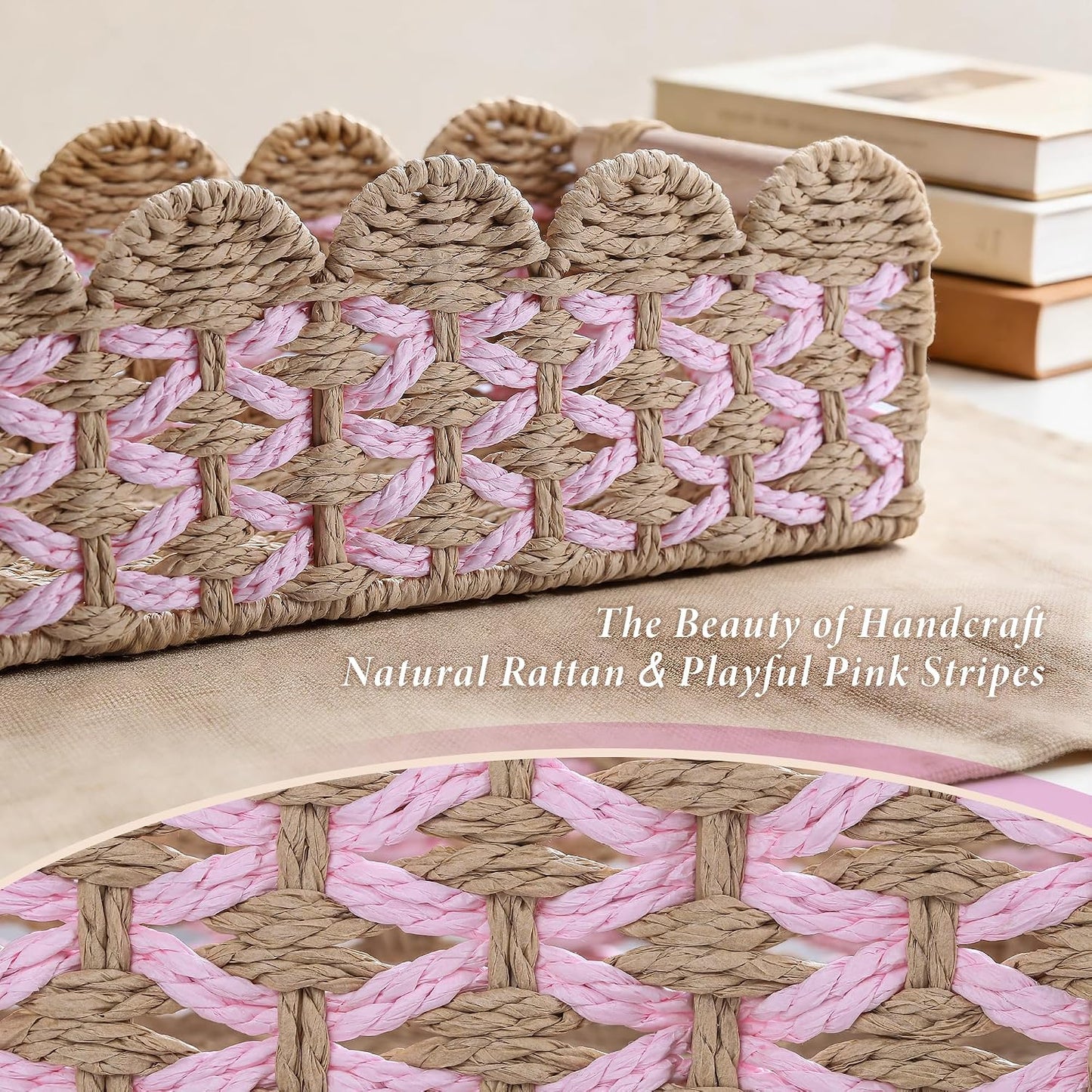 Handwoven Rattan Storage Basket Set / Pink / Set of 2