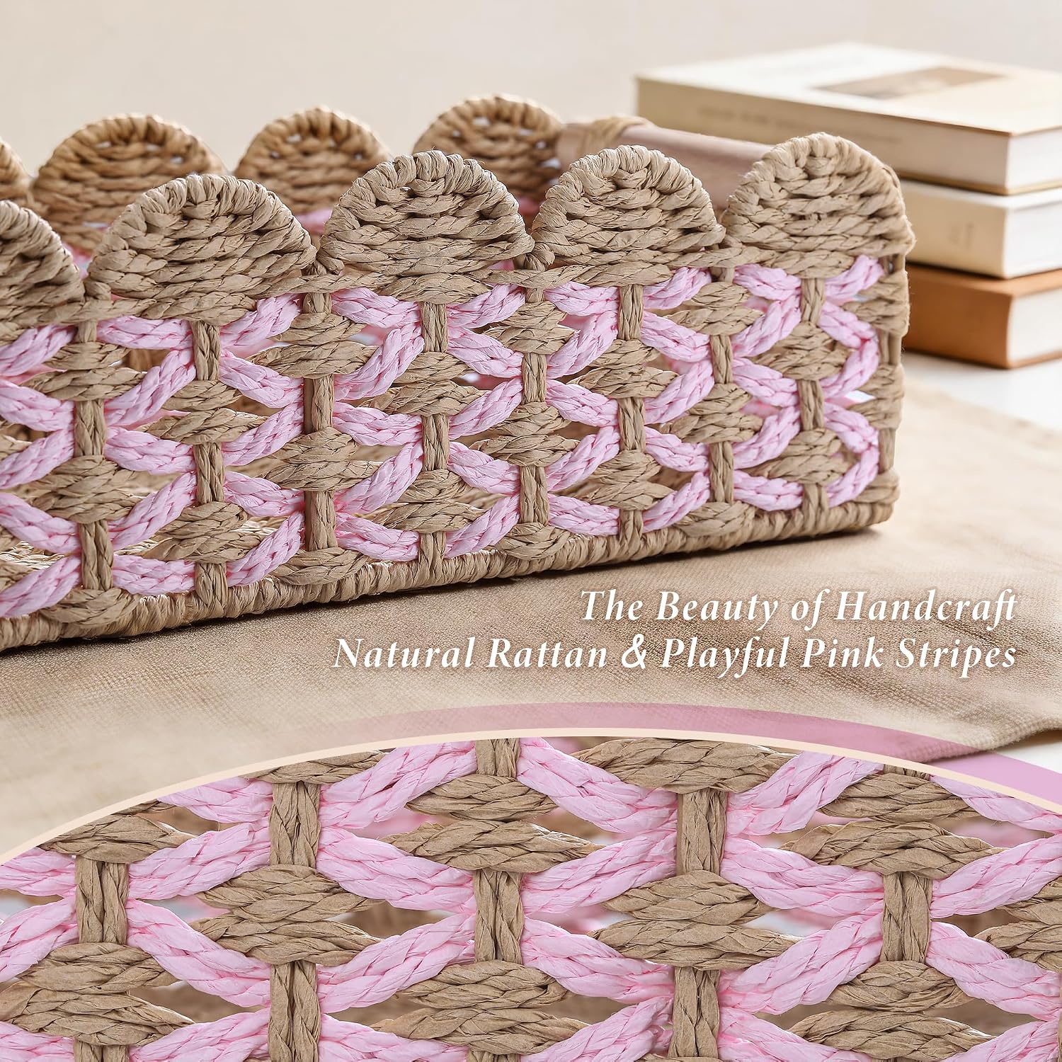 Handwoven Rattan Storage Basket Set / Pink / Set of 2