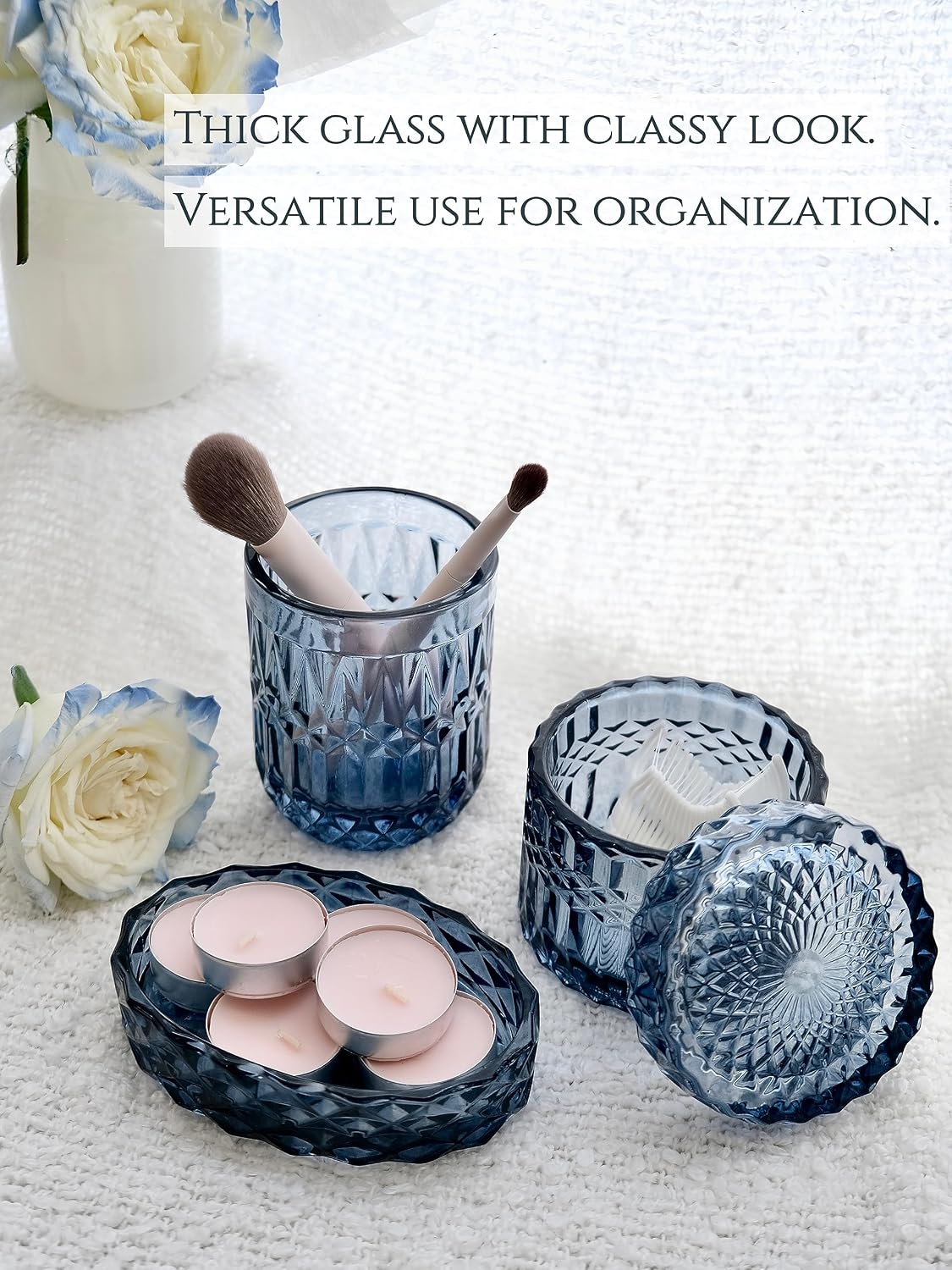 LaMarriti Blue Bathroom Accessories Set, 5Pcs Clear Glass Bathroom Accessories, Hand Soap Dispenser, Soap Dish