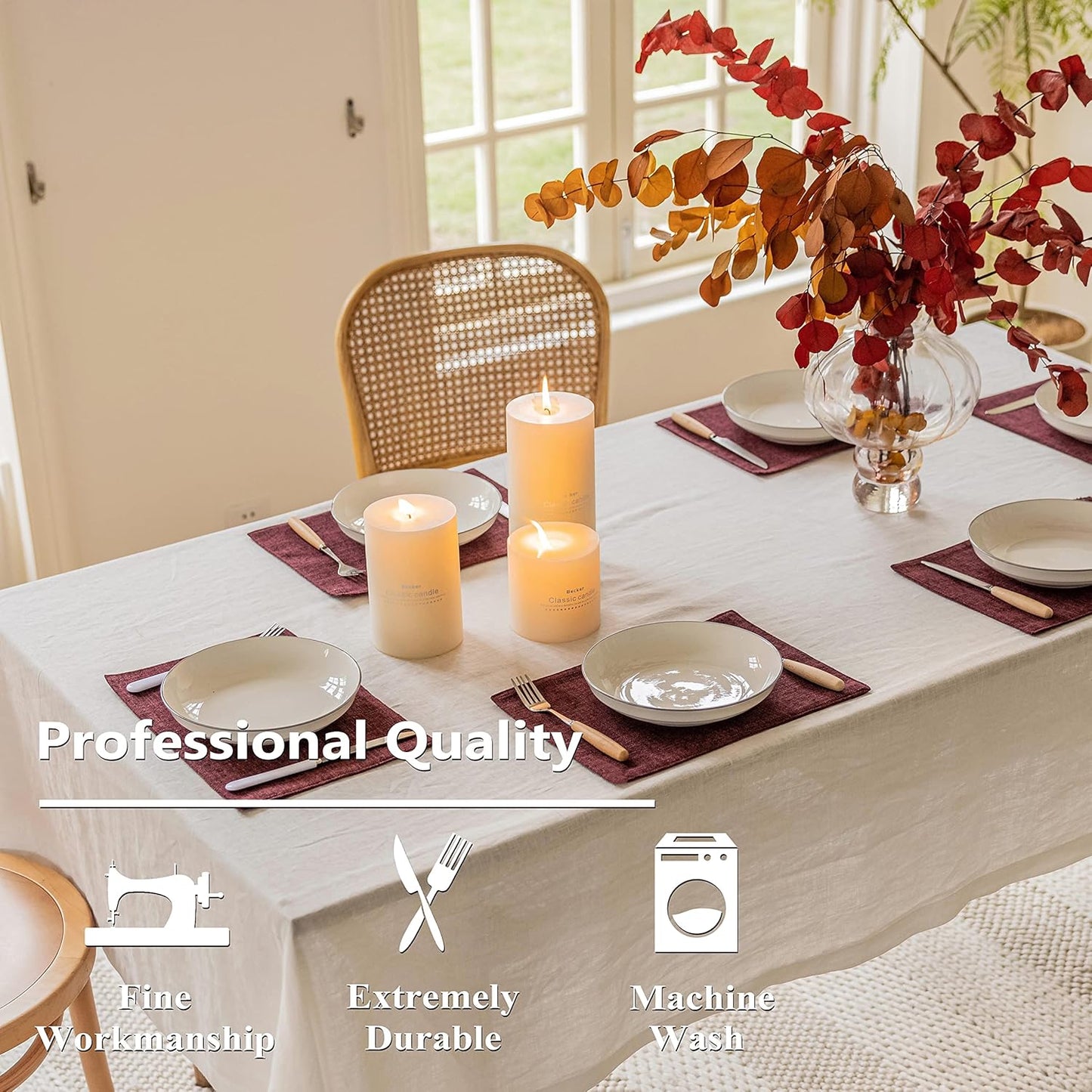 Home Brilliant Red Placemats for Holiday Linen Placemats Heat Resistant Dining Table Mats Kitchen Place Mats Dinner