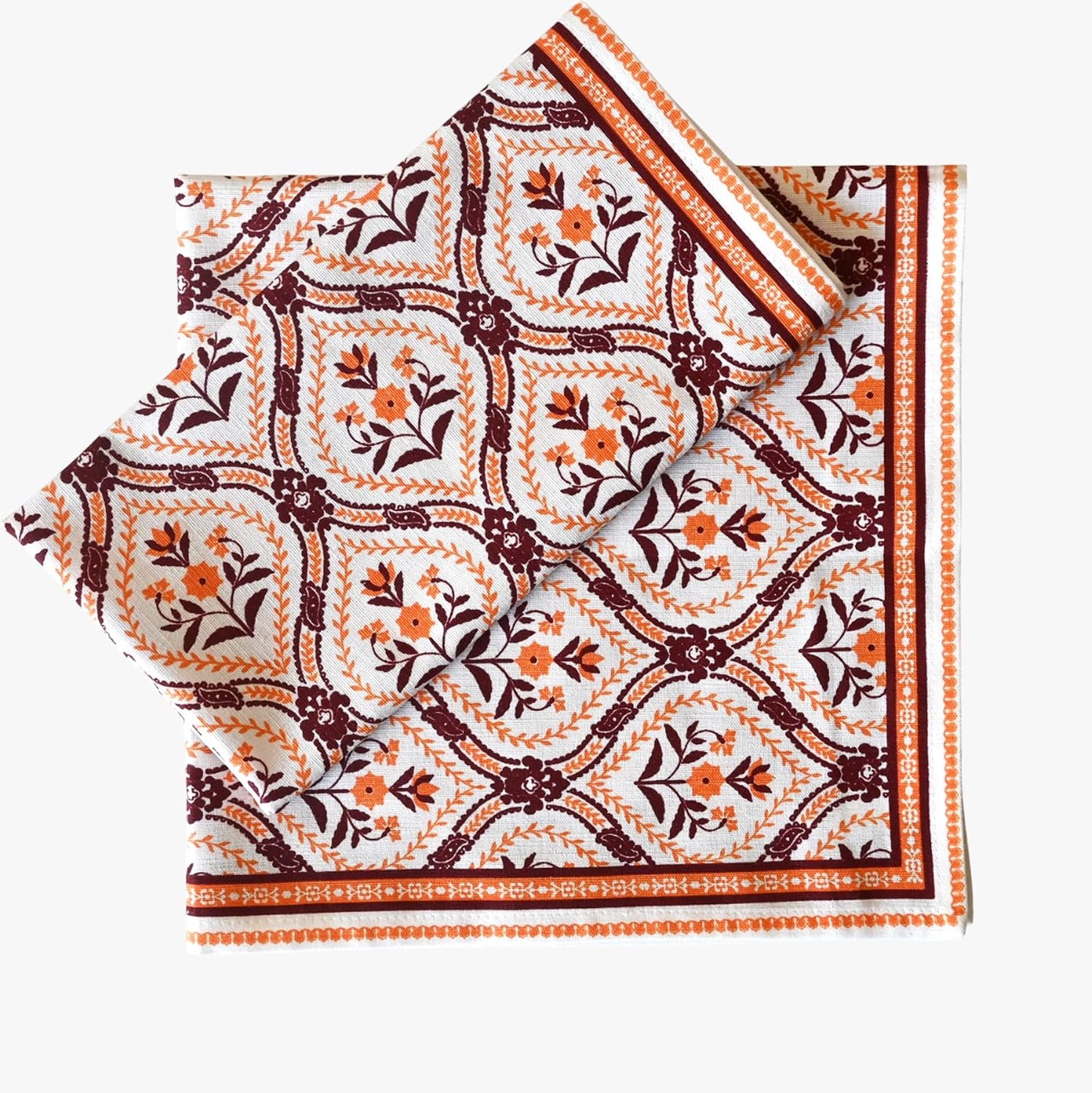 FINGERCRAFT Cloth Napkins Set of 12 Cotton Linen, 20x20 in, Damask Orange | Mitered corner, washable, soft, absorbent