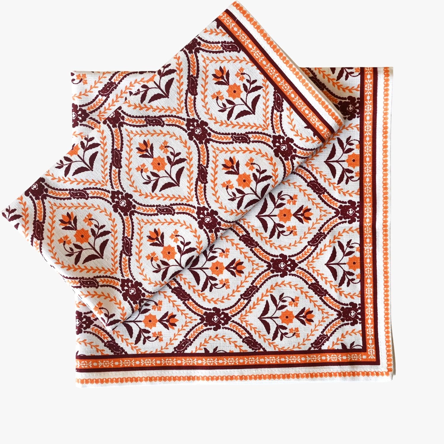 FINGERCRAFT Cloth Napkins Set of 12 Cotton Linen, 20x20 in, Damask Orange | Mitered corner, washable, soft, absorbent