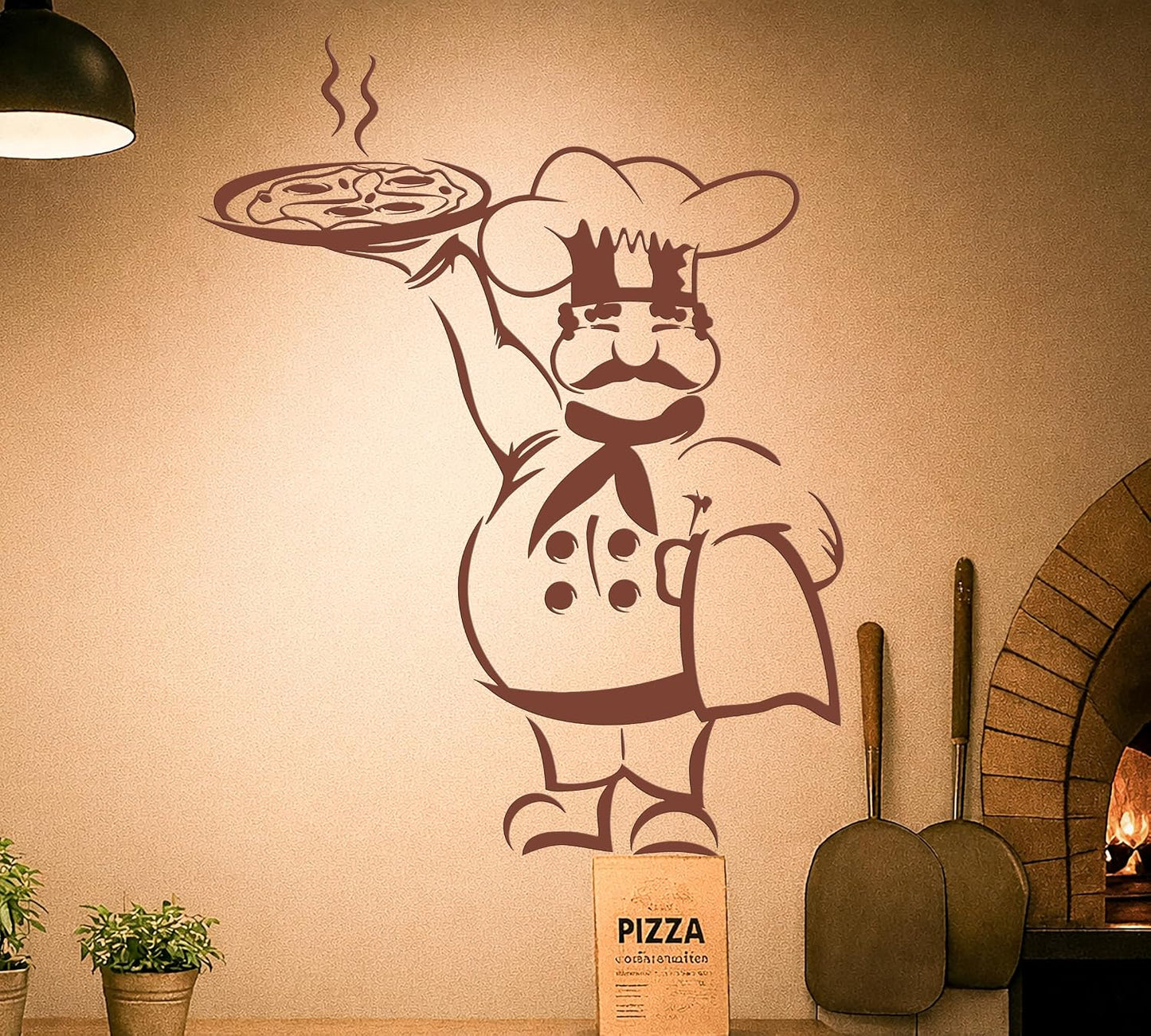 Vinyl Wall Decal Pizza Italian Restaurant Chef Kitchen Cooking Food / 28.5 x 36.75 / L In / Black