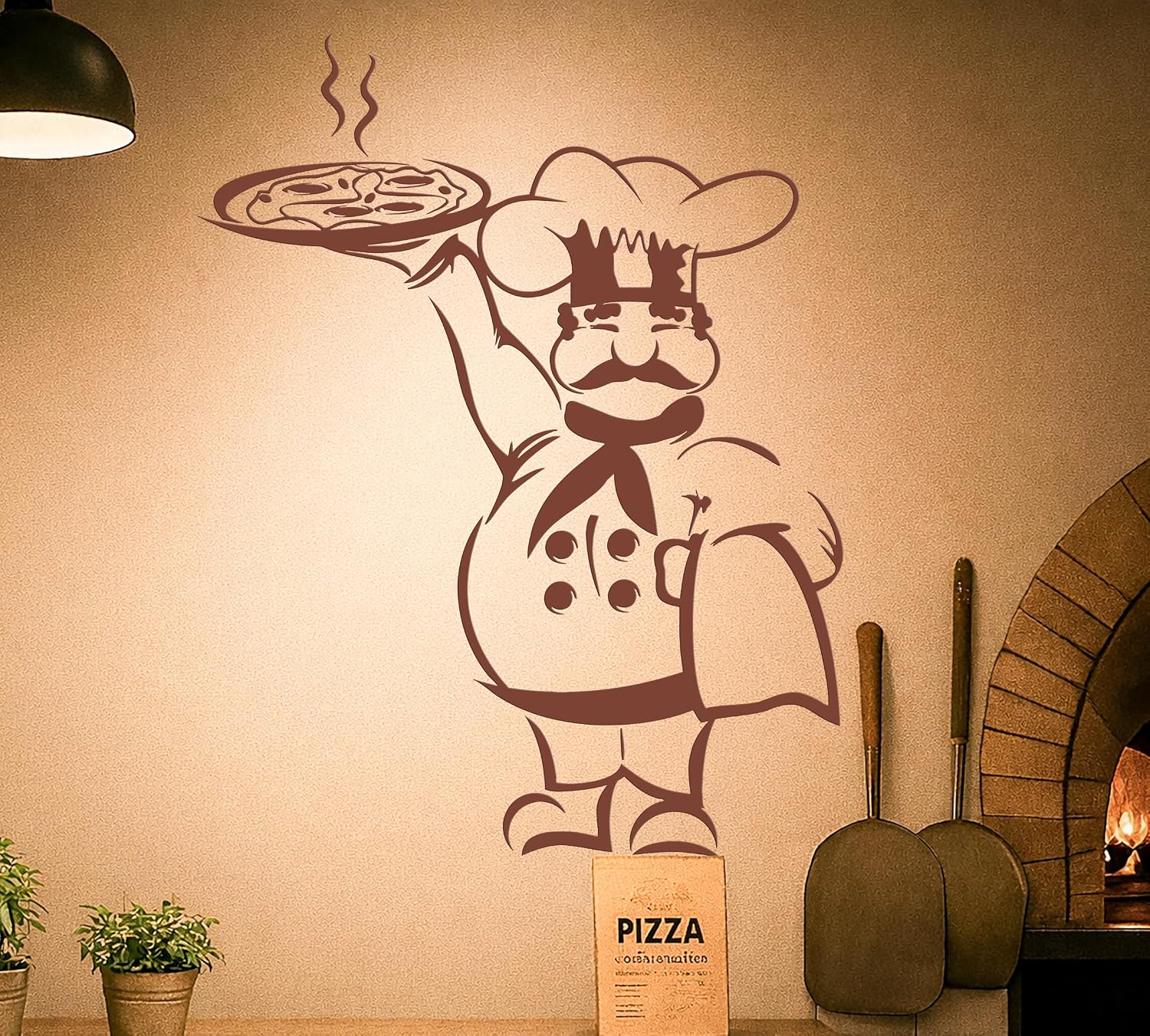 Vinyl Wall Decal Pizza Italian Restaurant Chef Kitchen Cooking Food / 28.5 x 36.75 / L In / Black