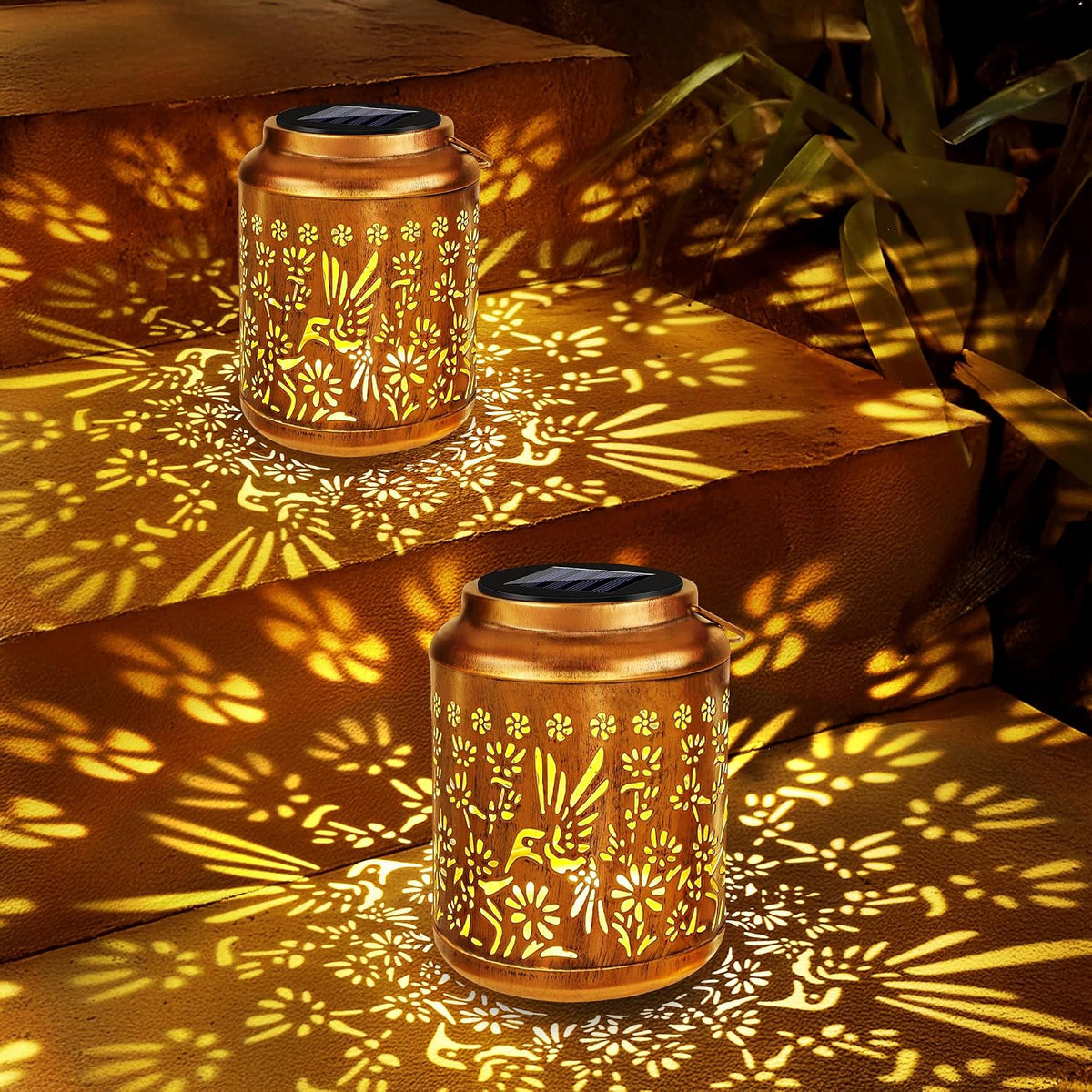 Brizled Hummingbird Solar Lantern Outdoor, 2 Pack Hanging Solar LED Lantern Waterproof, Warm White Outdoor Tabletop Lantern Lamp, Decorative Garden Lights for Patio Yard Porch Pathway Lawn Home Decor