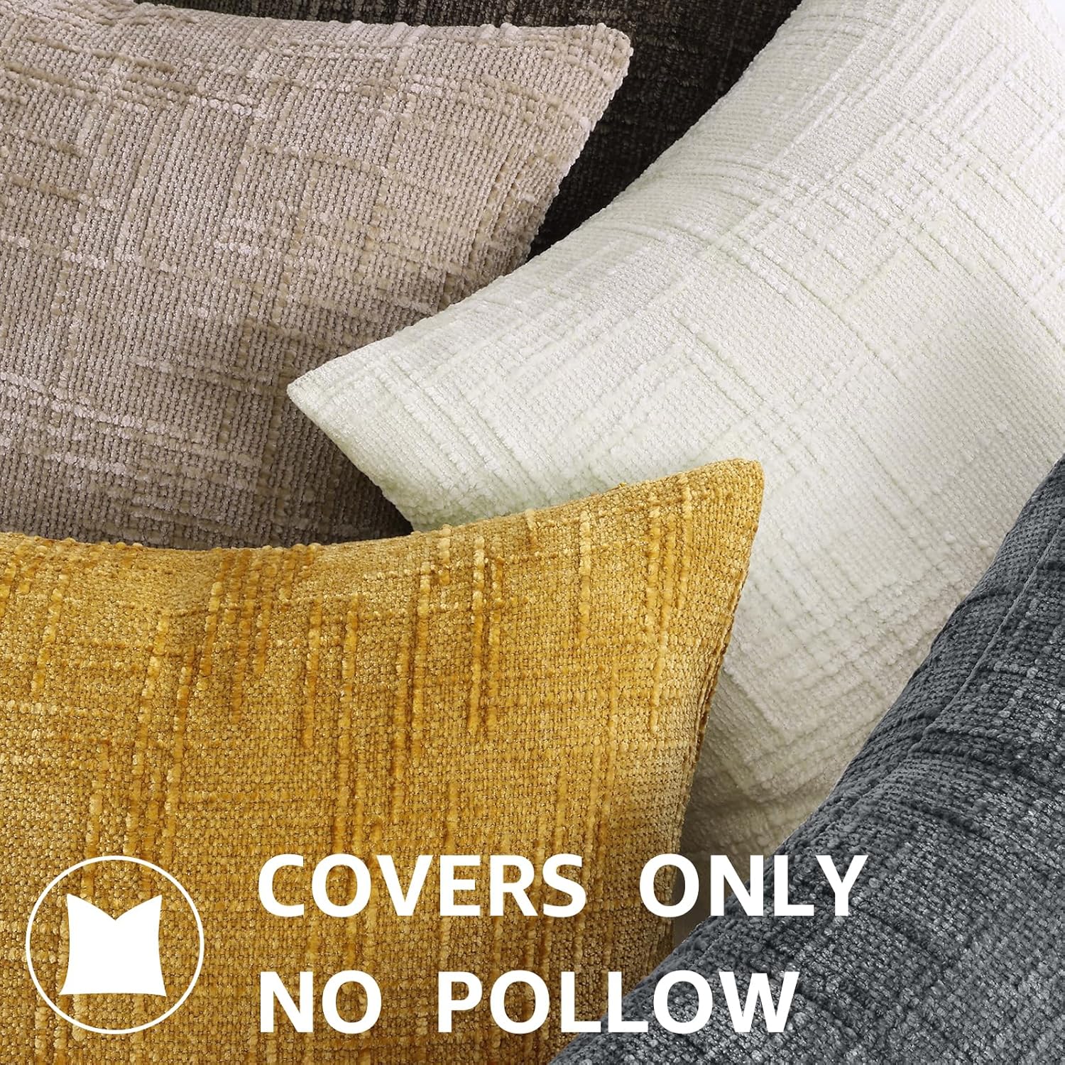 Fall Chenille Throw Pillow Covers Textured Soft Slubby Couch Pillow / Oatmeal / 18 x 18 / Set of 2