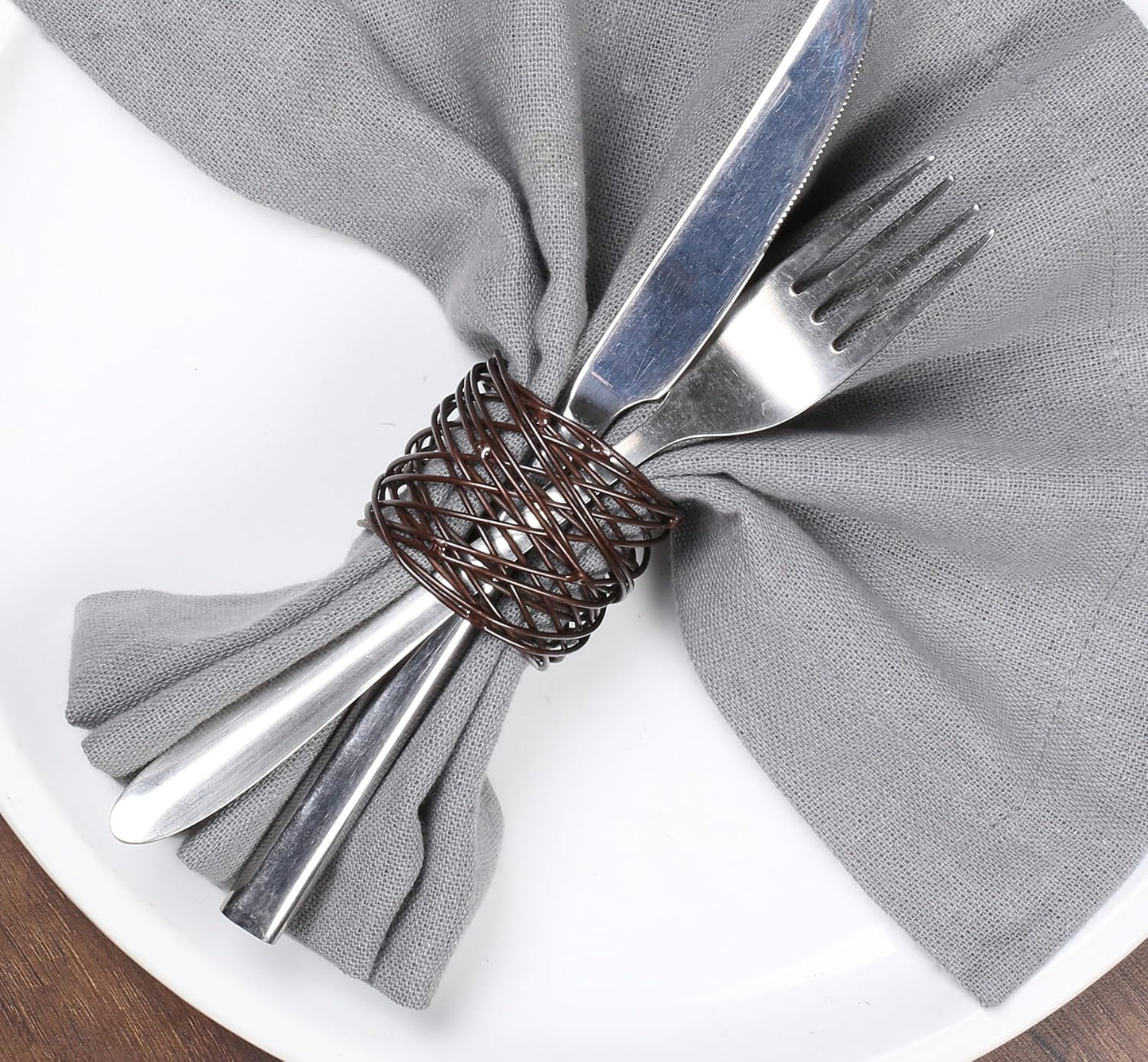 Alpha Living Home Mesh Metal Napkin Rings, Bronze, Set of 12 | Heavy-duty metal, spiral design, 2x2x1.5 in