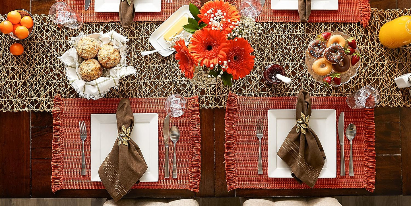 DII Variegated Tabletop Collection, Placemat Set3x19, Burnt Orange, 6 Piece