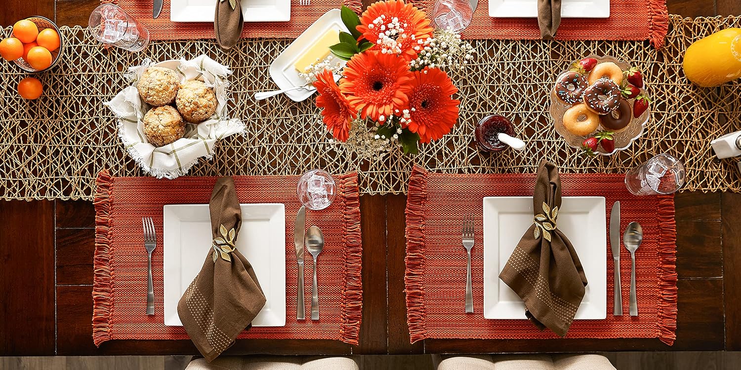 DII Variegated Tabletop Collection, Placemat Set3x19, Burnt Orange, 6 Piece